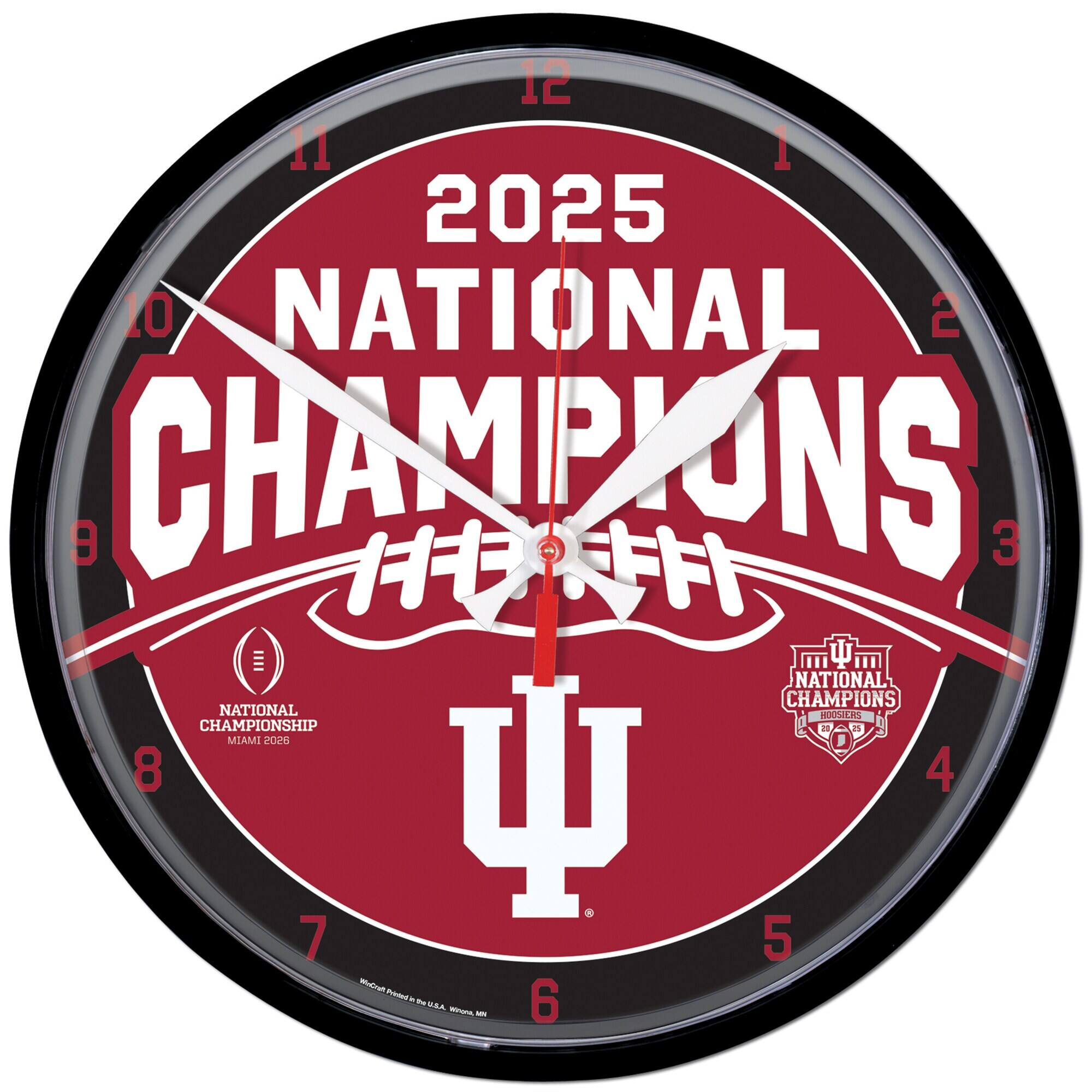 WinCraft - Indiana Hoosiers College Football Playoff 2025 National Champions 12.75" Round Wall Clock - Multicolor