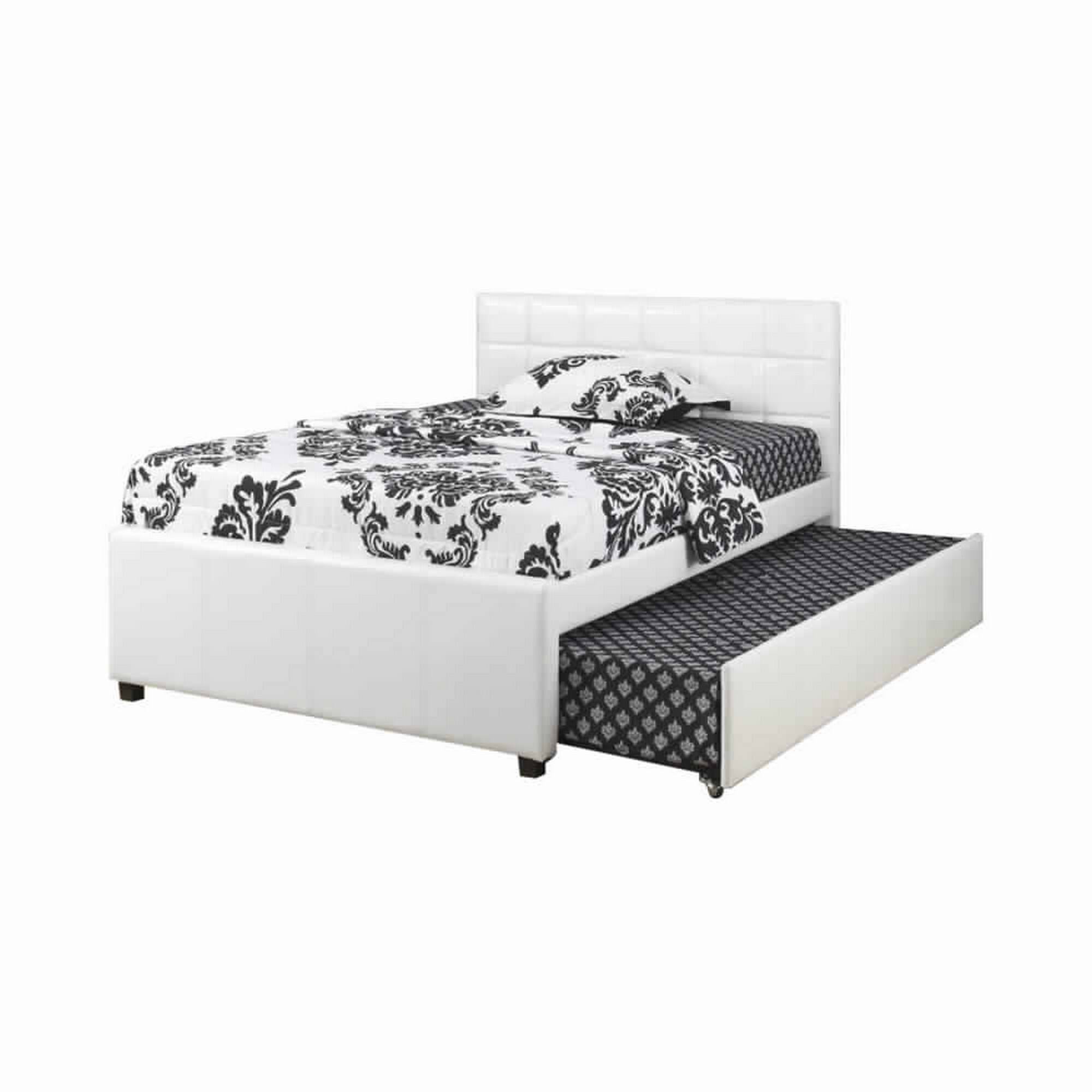 Front. Manhattan Lane - Multi utility Twin Bed With Trundle Squ Tufted Head Boards - White.