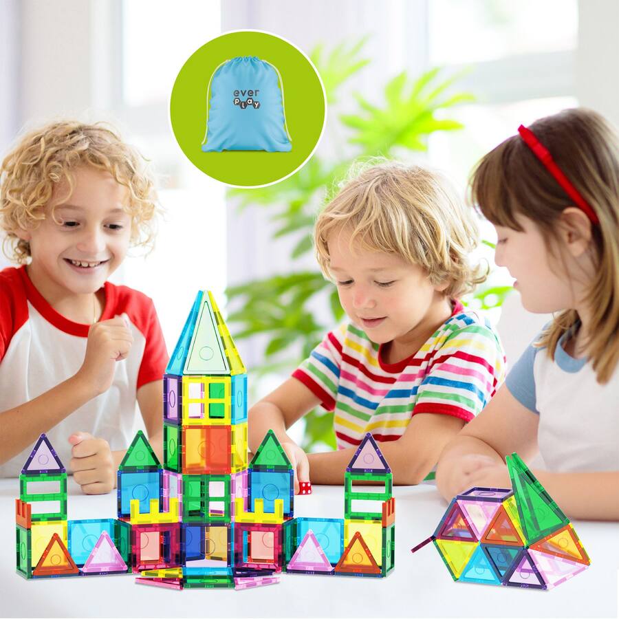 Everplay 101PCS Magnetic Tiles for Kids – STEM Construction Building ...