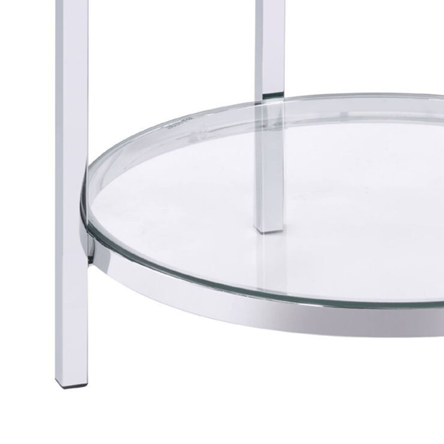 Alt View 3. Manhattan Lane - End Table with Round Faux Marble Top and Glass Shelf - Black.