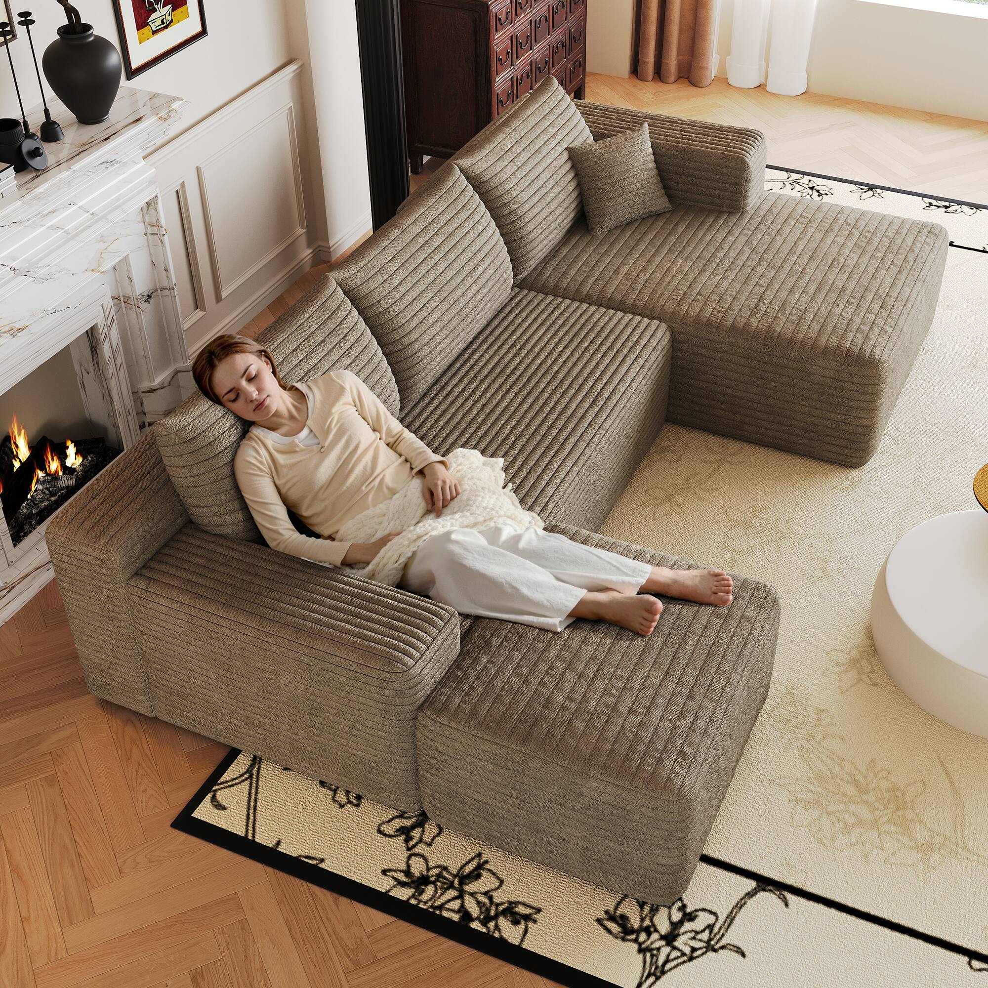 Alt View 6. Meqiodas - Modular Sectional Sofa, L Shaped Could Couch with Ottoman, Wide Deep Seat Comfy Couch for Living Room, Bedroom - Camel.