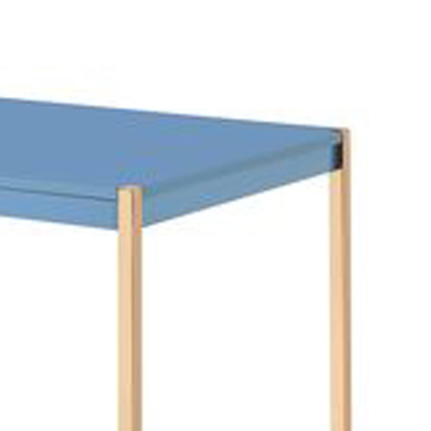 Left. Manhattan Lane - Writing Desk with USB Dock and Metal Legs, Blue and Rose Gold - Blue and Gold.