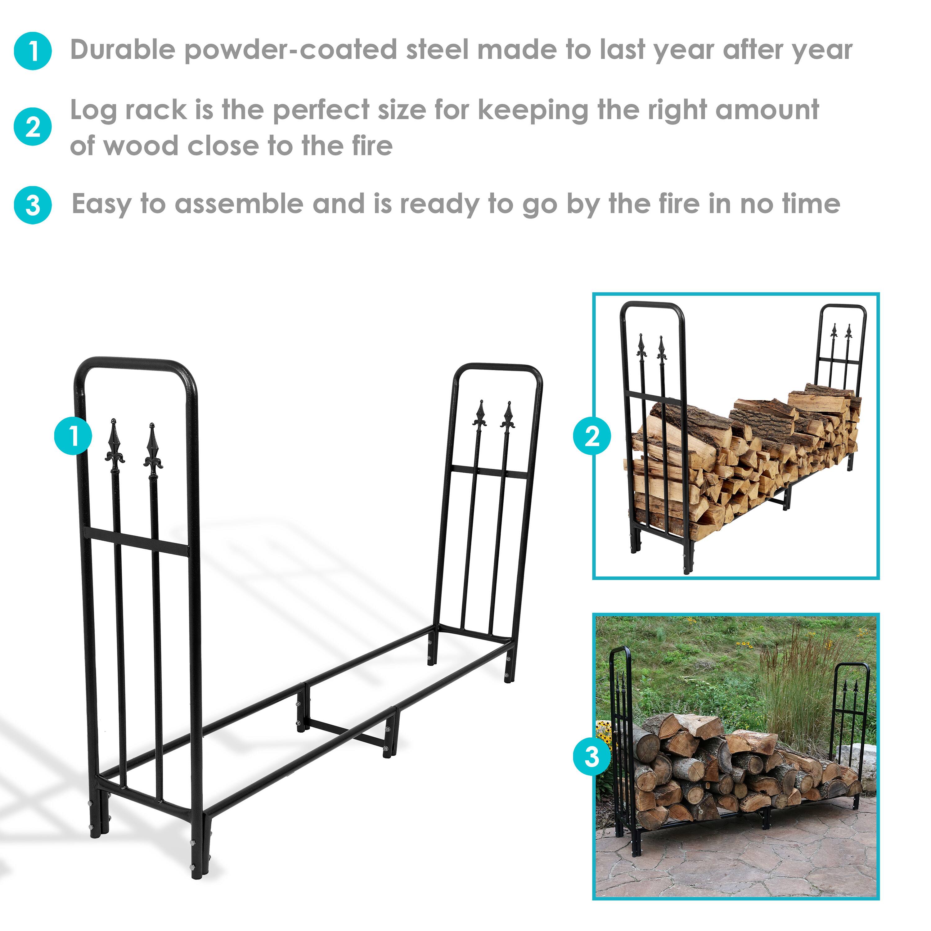 1. Durable powder-coated steel made to last year after year  
2. Log rack is the perfect size for keeping the right amount of wood close to the fire  
3. Easy to assemble and is ready to go by the fire in no time