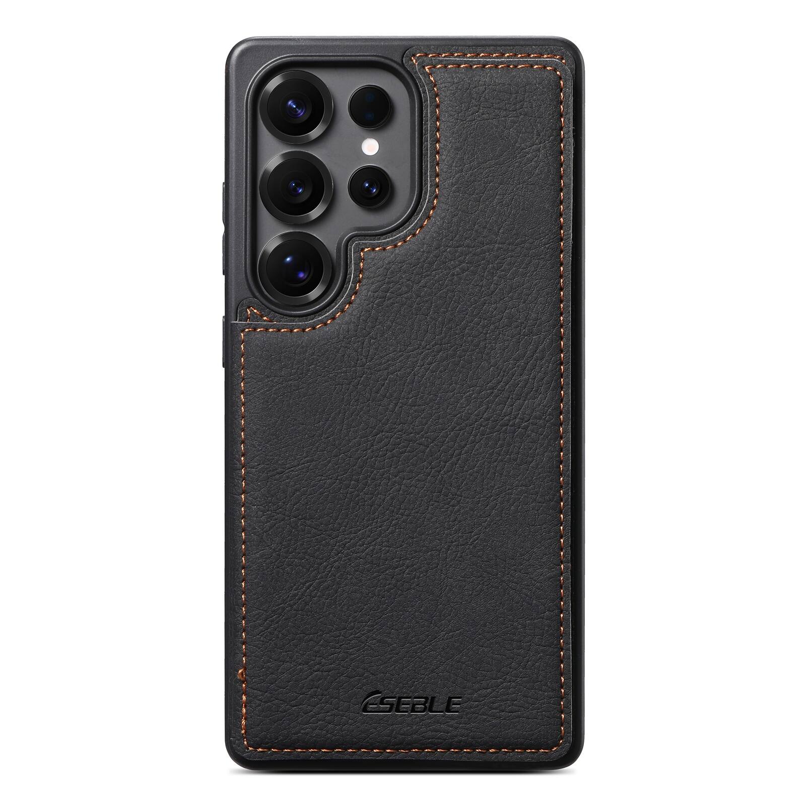 Left. Dteck - for Samsung Galaxy S25 Ultra Retro PU Leather Wallet Case,Shockproof Magnetic Flip Hidden Card Slots Back Cover - Black.