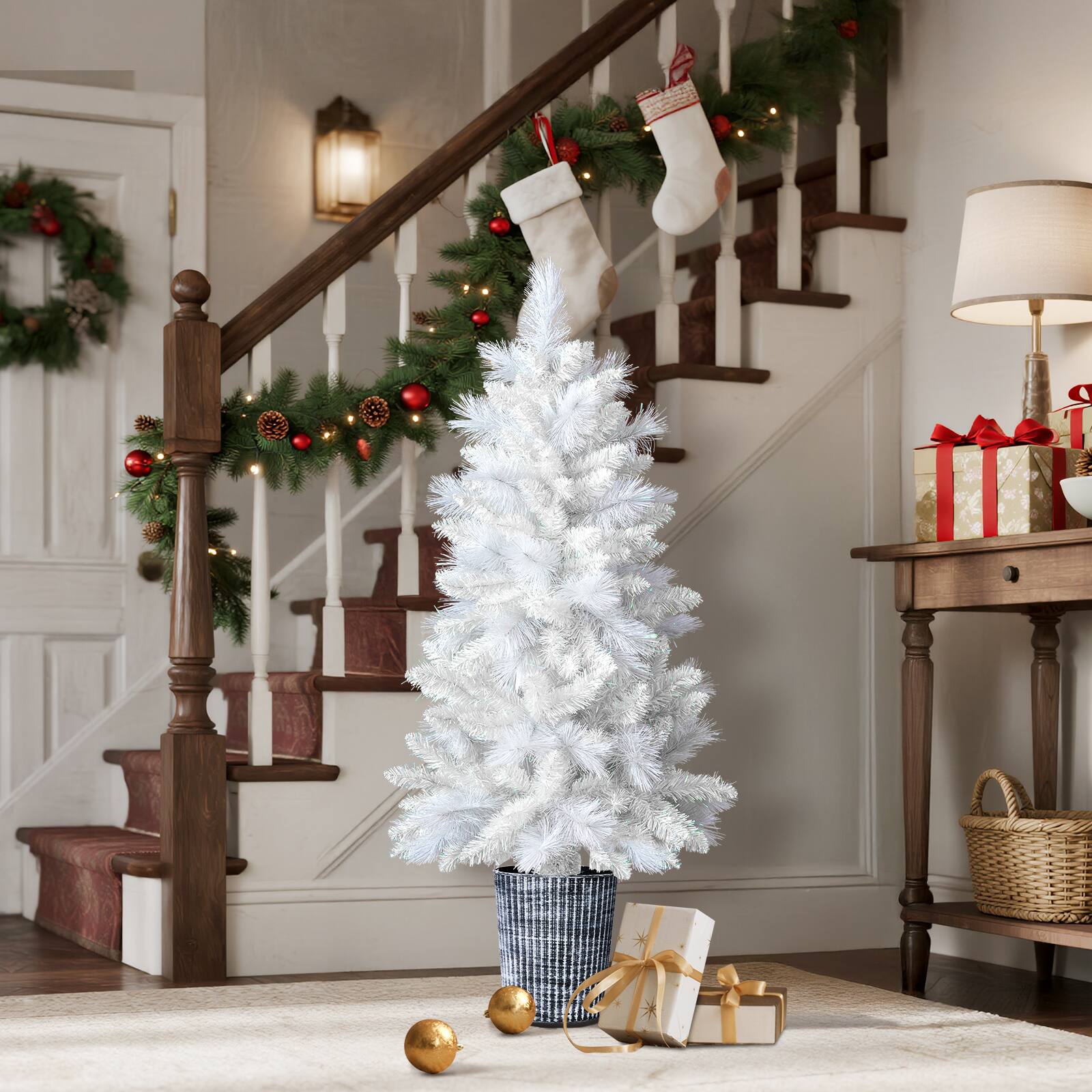 Alt View 9. Winado - 4FT Artificial Christmas Flocked Small Tree with Plastic Pot Stand, Branch for Indoor Holiday Party Room Decoration - White.