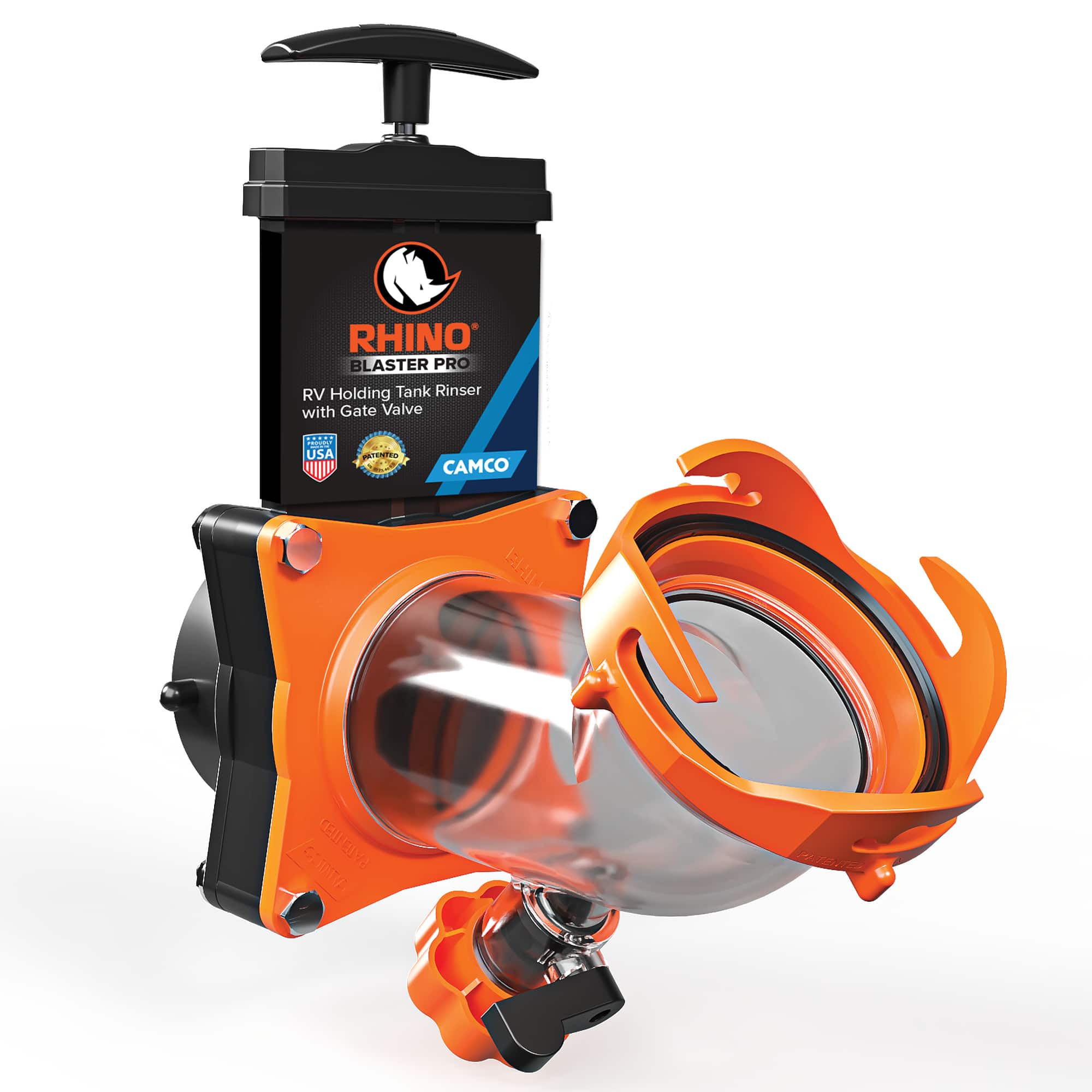 Camco - Rhino Blaster Pro Clear Elbow RV Trailer Holding Tank Rinser w/Gate Valve - Black