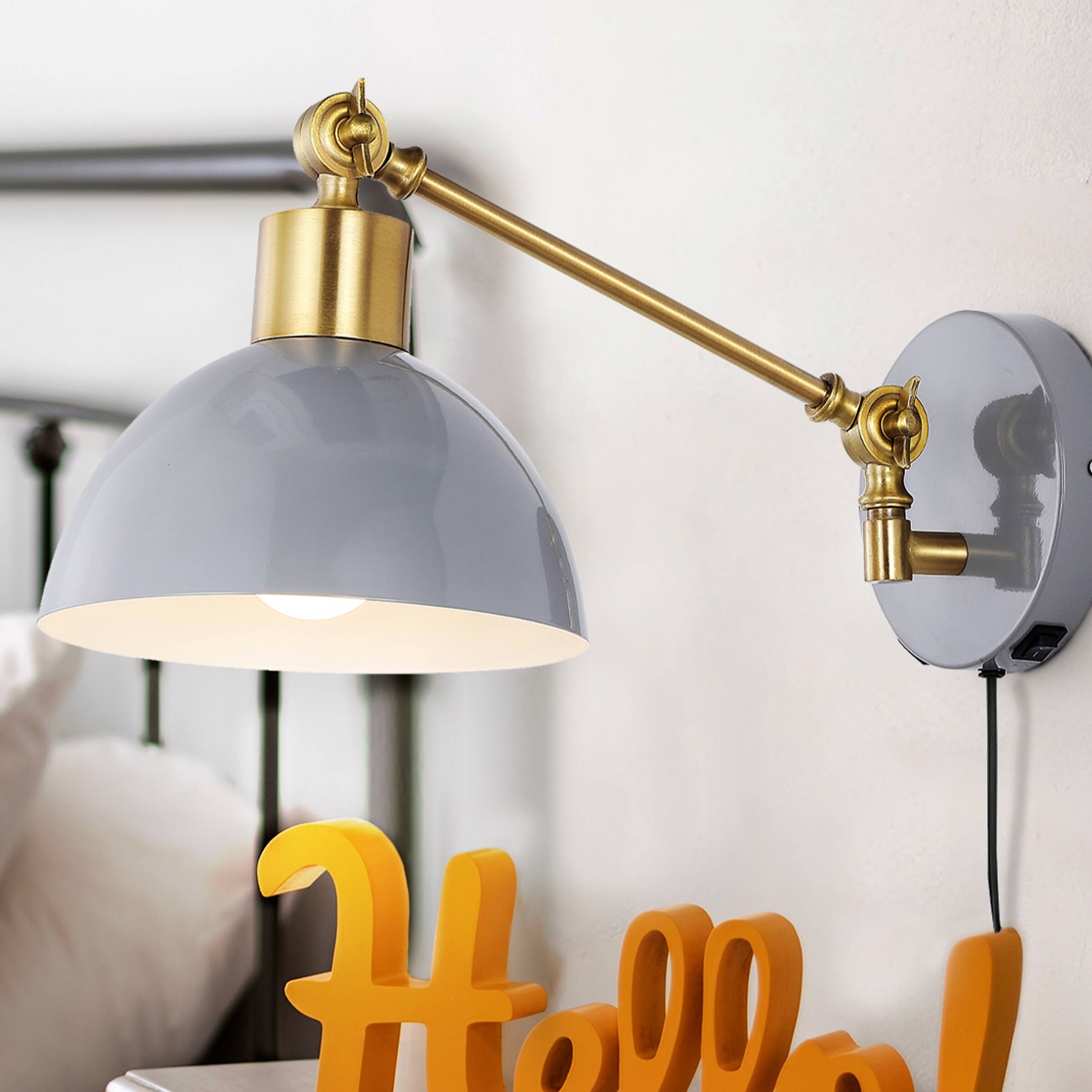 Alt View 10. Jonathan Y - Lisa 18" Swing Arm 1-Light Modern Midcentury Iron USB Charging Port LED Sconce, Grey/Brass Gold - Gray.
