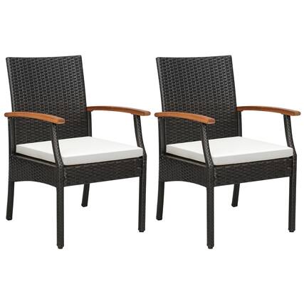 Front. Gymax - Gymax Set of 2 PE Wicker Chairs Acacia Wood Armrests w/ White Soft Zippered Cushion Patio - Mix Brown, White.