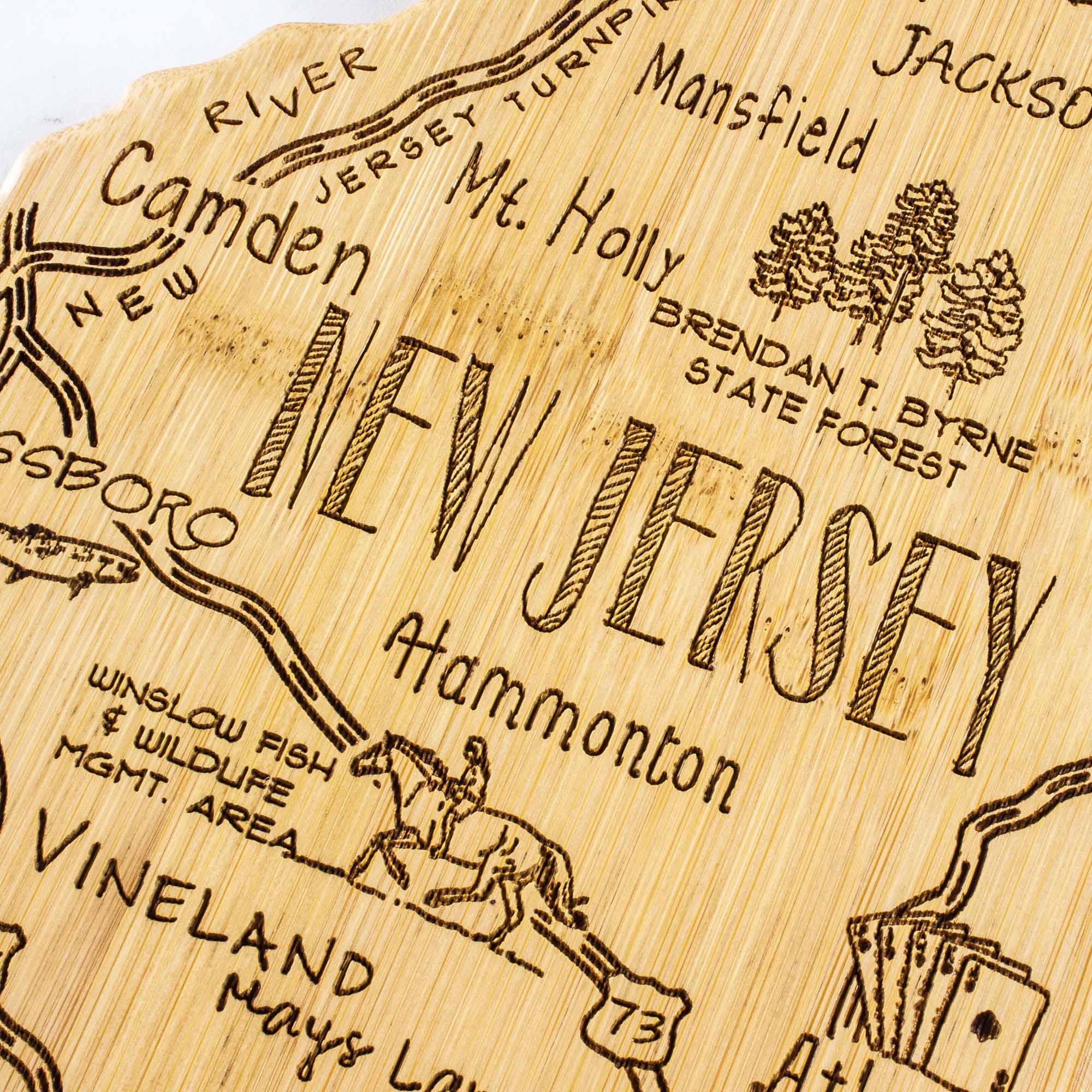 1. RIVER TURNPIKE
2. Mansfield
3. JACKSON
4. JERSEY
5. Mt. Holly
6. CAMDEN
7. NEW JERSEY
8. BRENDA T. BYRNE STATE FOREST
9. SSBORO
10. WINSLOW
11. WILDLIFE MGMT. AREA
12. VINELAND
13. Mays Landing
14. Atamonton
15. 73