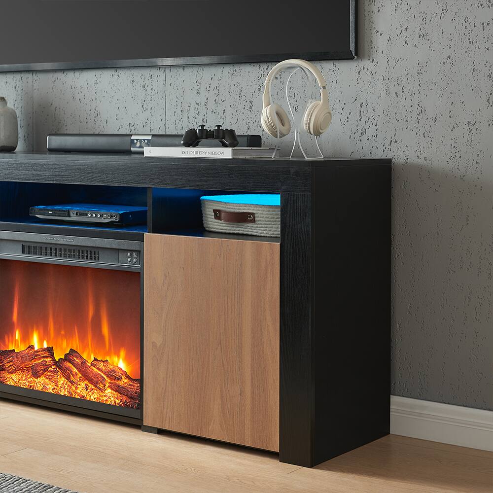 Living Essentials Corp Lenexa TV Console with Firebox Black/Walnut