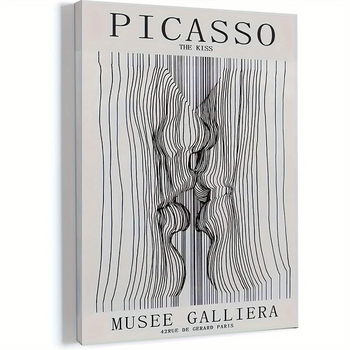 blue - 1pc Canvas Painting with Wooden Frame, Abstract Line Art Black and White Kiss Canvas Painting, Love Theme Wall Art Post - Color:24*16inch