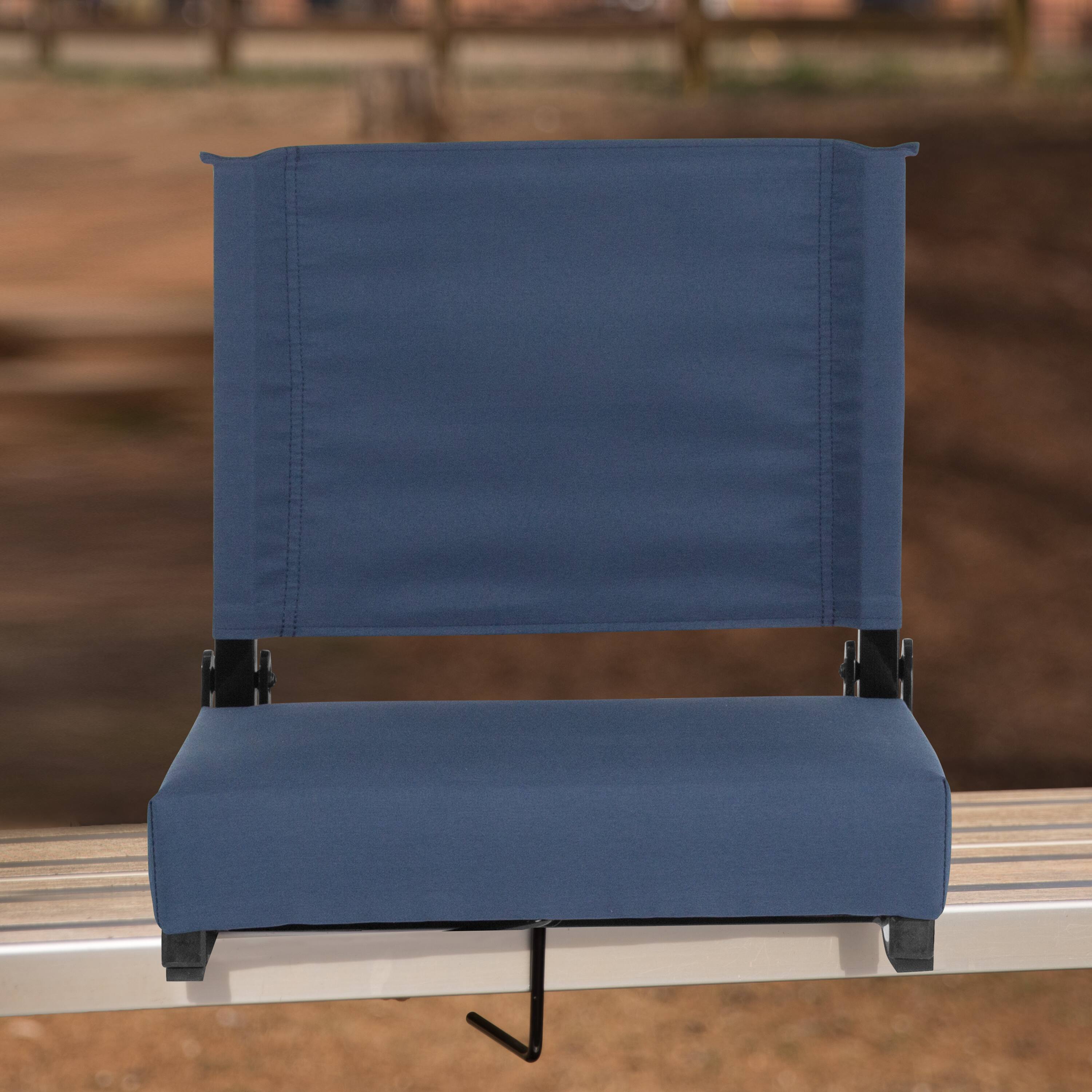 Alt View 1. Emma + Oliver - 500 lb. Rated Lightweight Stadium Chair with Handle & Ultra-Padded Seat - Navy Blue.