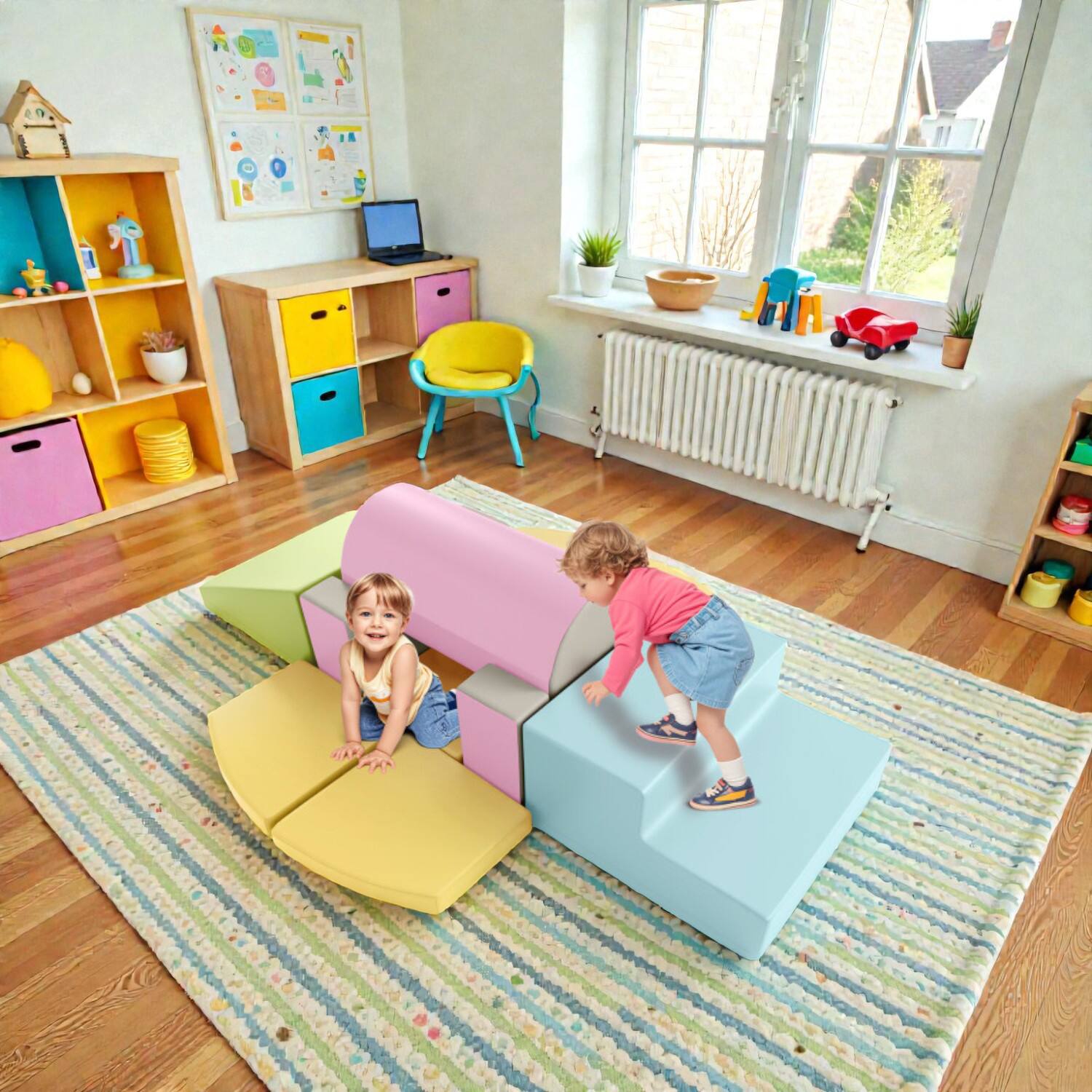 Front. BreeBe - 10-Piece Soft Foam PU Leather Building Blocks for Toddlers - Yellow.