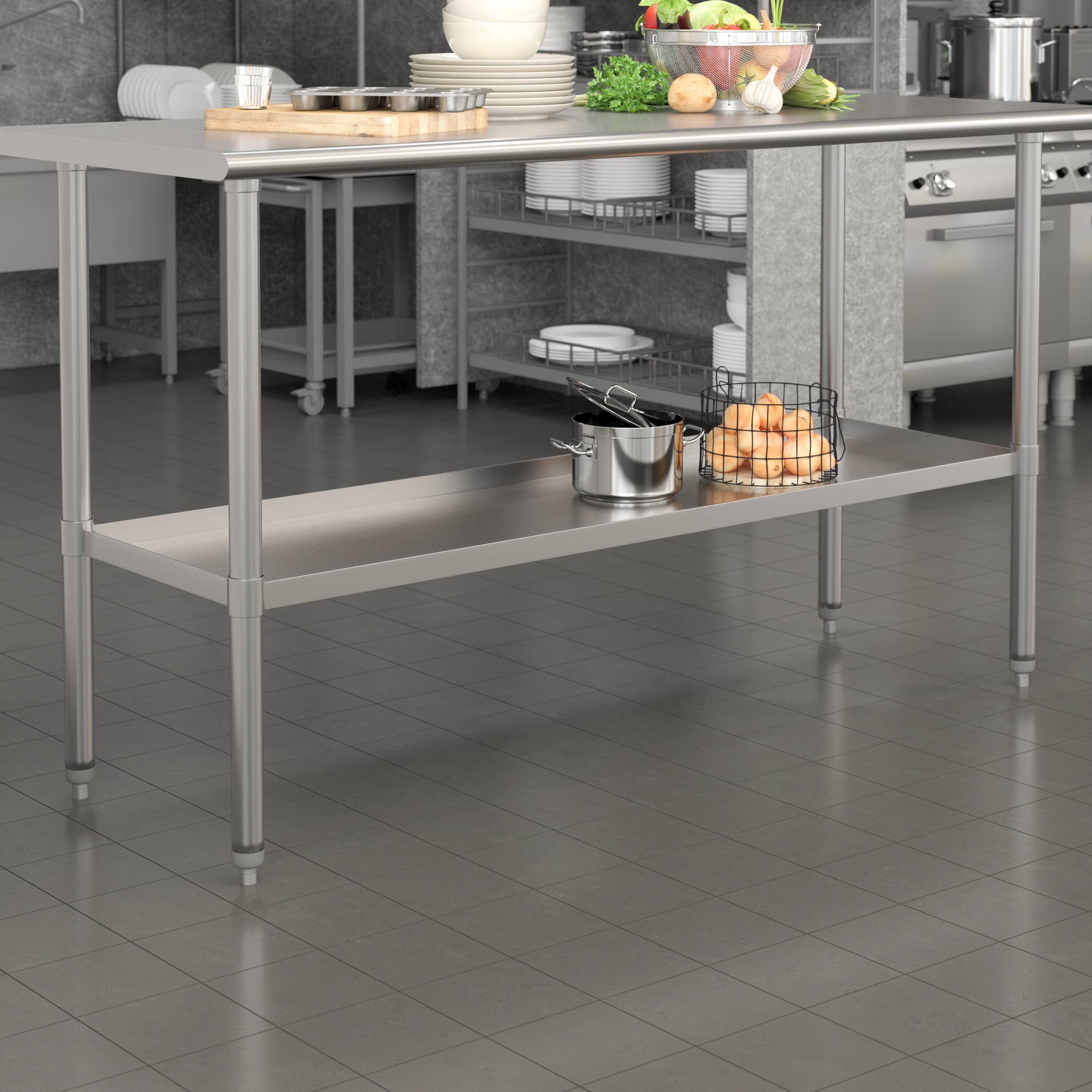 Alt View 1. Emma + Oliver - Under Shelf for Kitchen Prep and Work Tables - Adjustable Galvanized Lower Shelf for Stainless Steel Tables - Stainless Steel.