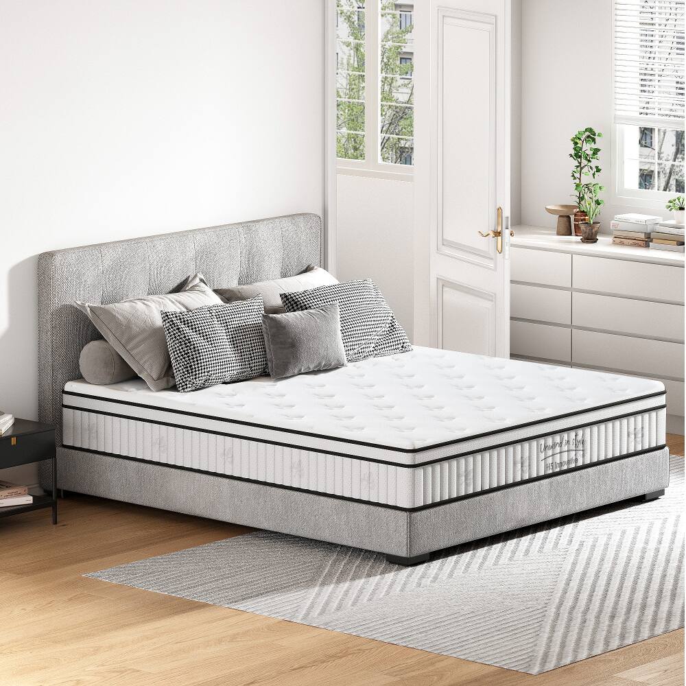 Front. PDTEND - Queen Size 12 Inch Medium Firm Hybrid Mattress with Individually Pocketed Innerspring - White.