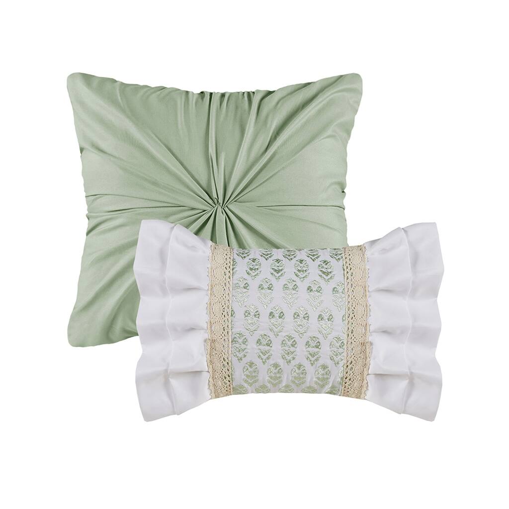 Alt View 1. TinyHomie - Full/Queen 5 Piece Seersucker Comforter Set with Throw Pillows - Green.