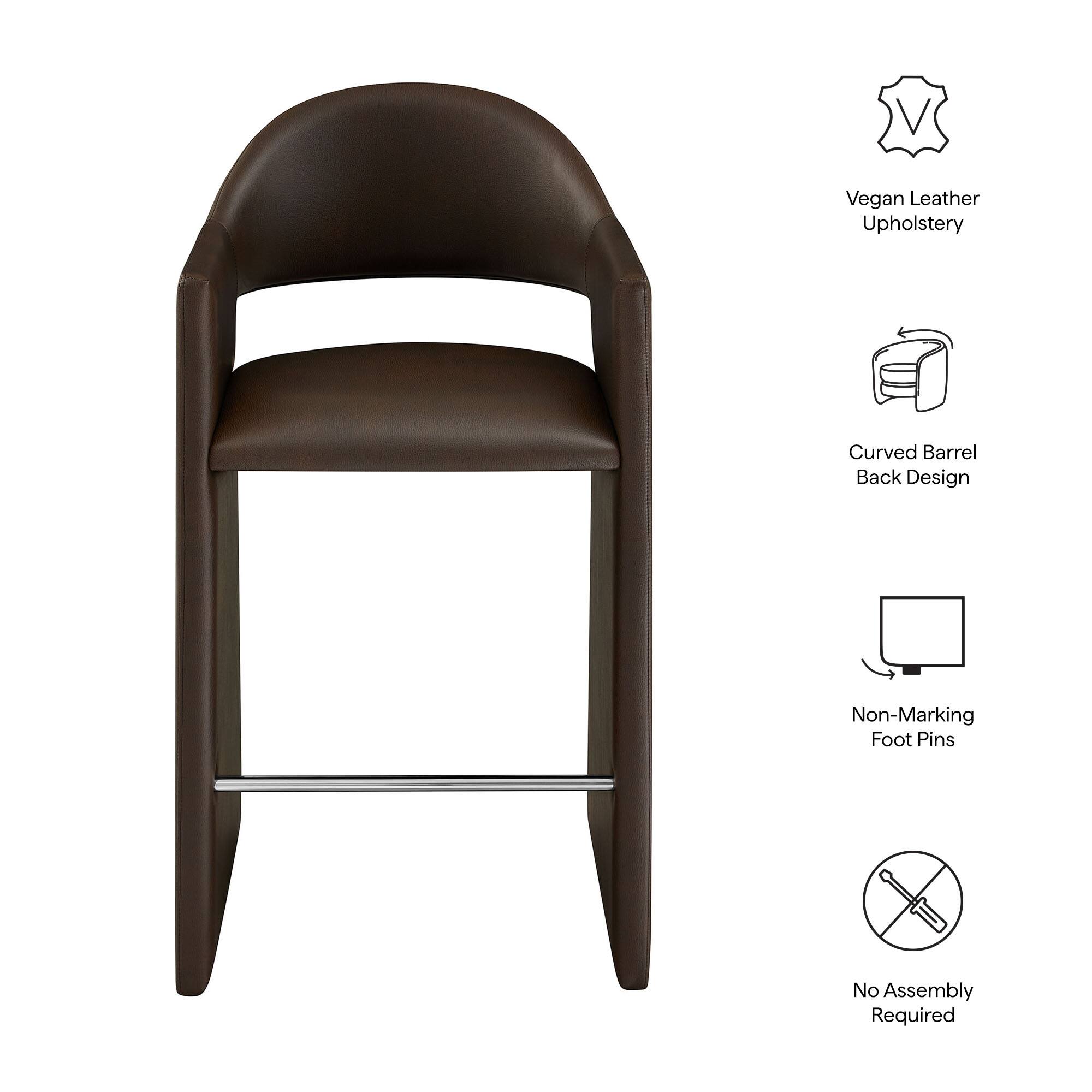 Vegan Leather Upholstery  
Curved Barrel Back Design  
Non-Marking Foot Pins  
No Assembly Required