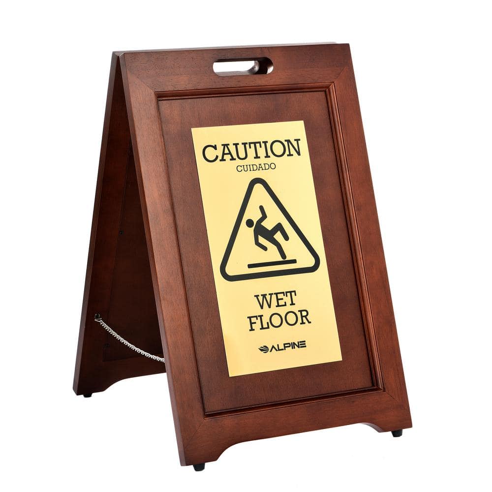 "Alpine Industries - 24"" 2-Sided Wooden Bilingual Wet Floor Sign - Brass Plated" price history on PriceWatchPro
