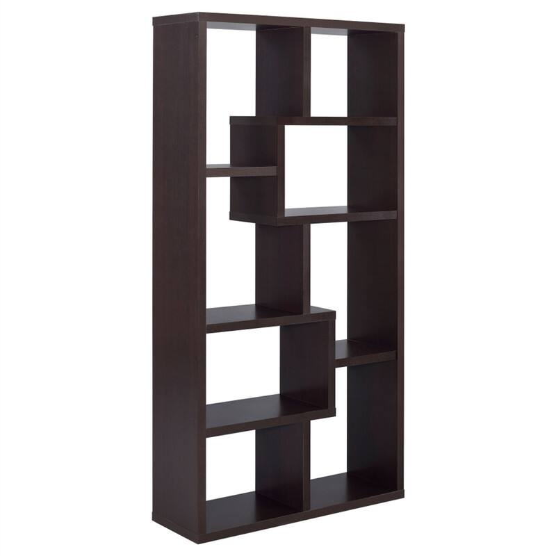 Alt View 5. HTUTWOO - 8-Shelf Geometric Bookcase-Wooden Open Back Bookshelf,70.75" Tall Vertical Storage Display Shelving Unit for Living Room - Cappuccino.