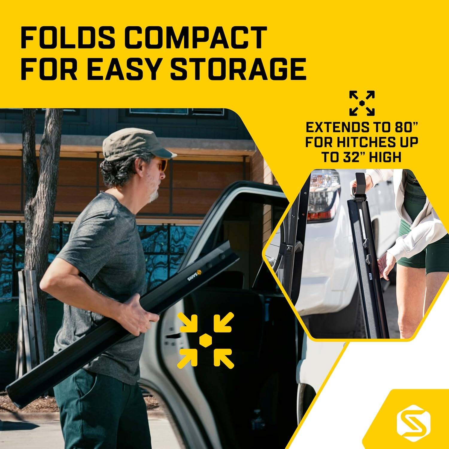 Folds Compact for Easy Storage: 7' Extends to 80" for Hitches Up to 32" High