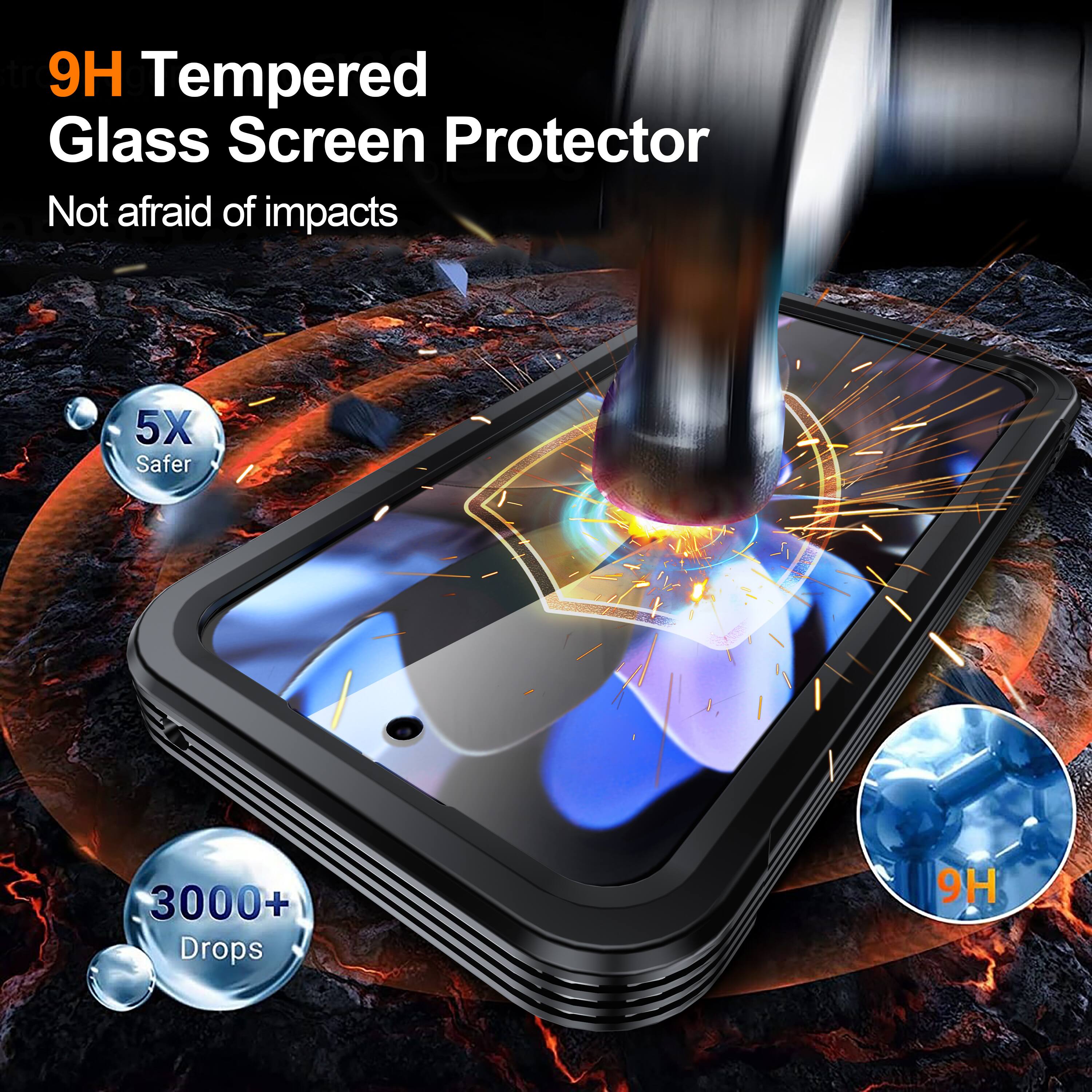 9H Tempered Glass Screen Protector  
Not afraid of impacts  
5X Safer  
3000+ Drops  
9H