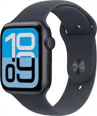 Front. Apple - Apple Watch SE 3 (GPS) 44mm Midnight Aluminum Case with Midnight Sport Band - M/L - Midnight.