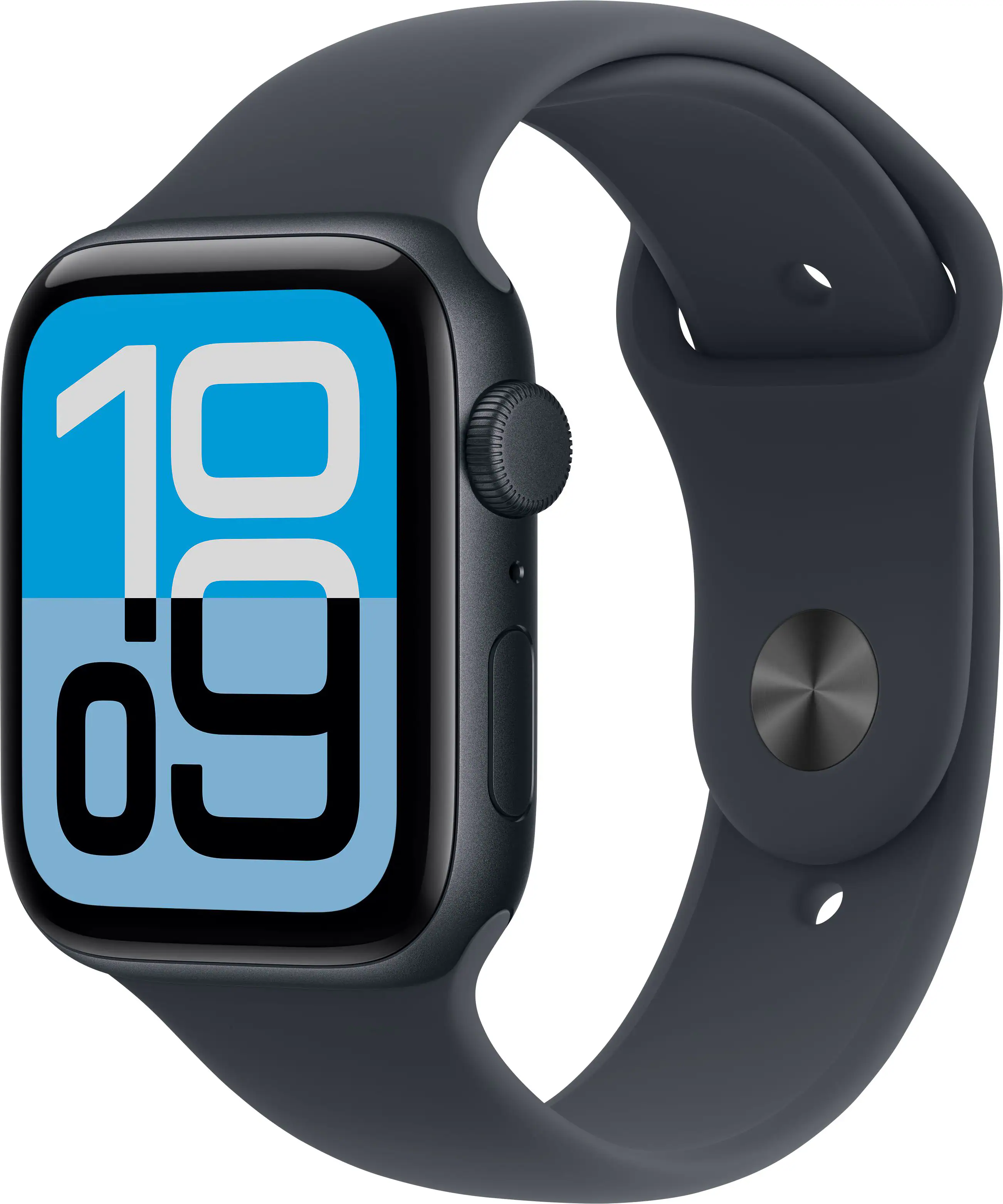 Front. Apple - Apple Watch SE 3 (GPS) 44mm Midnight Aluminum Case with Midnight Sport Band - M/L - Midnight.