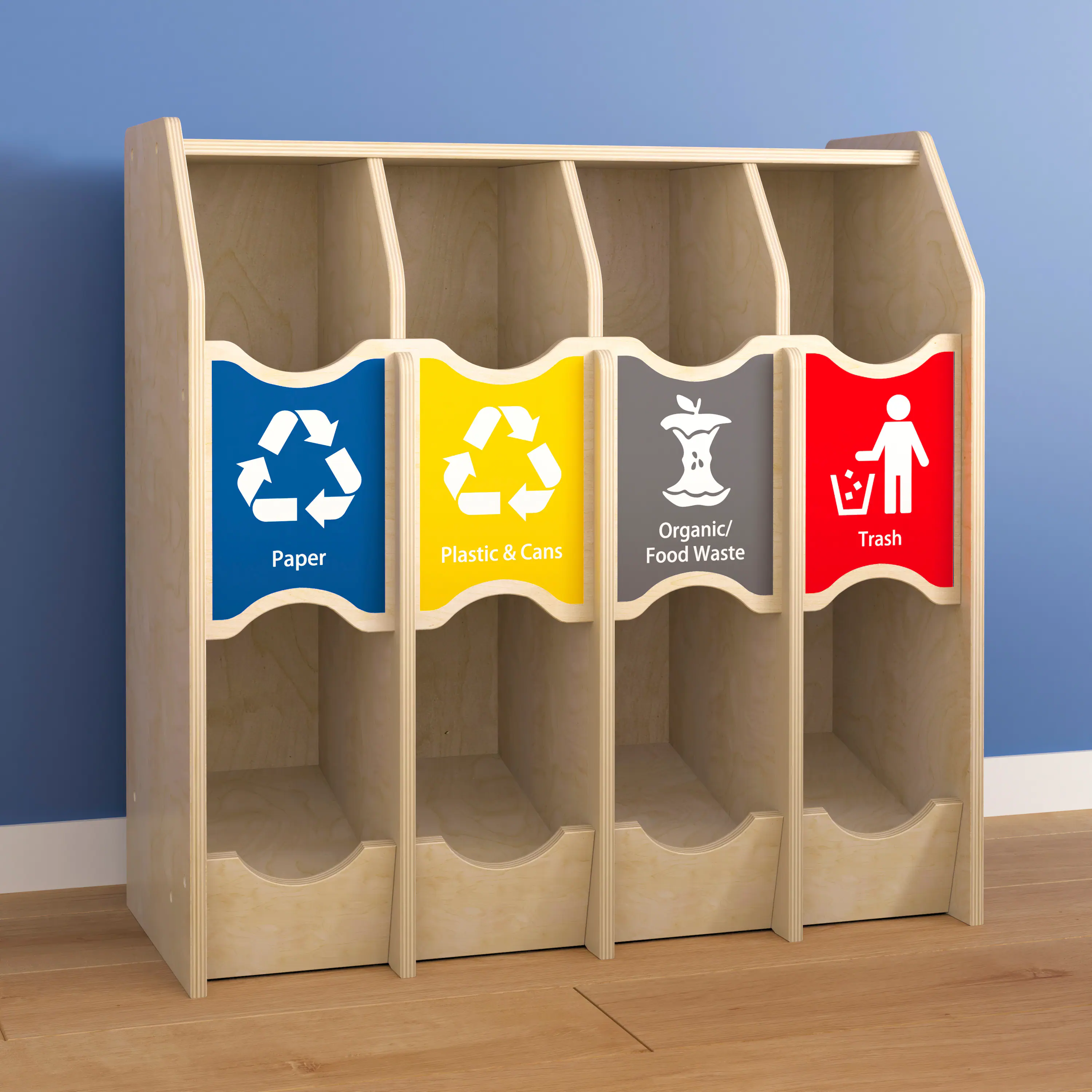 Paper  
Plastic & Cans  
Organic/ Food Waste  
Trash