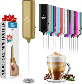 Zulay Kitchen - Mini & Mighty Milk Frother Wand - Powerful Handheld Drink Mixer - Gold