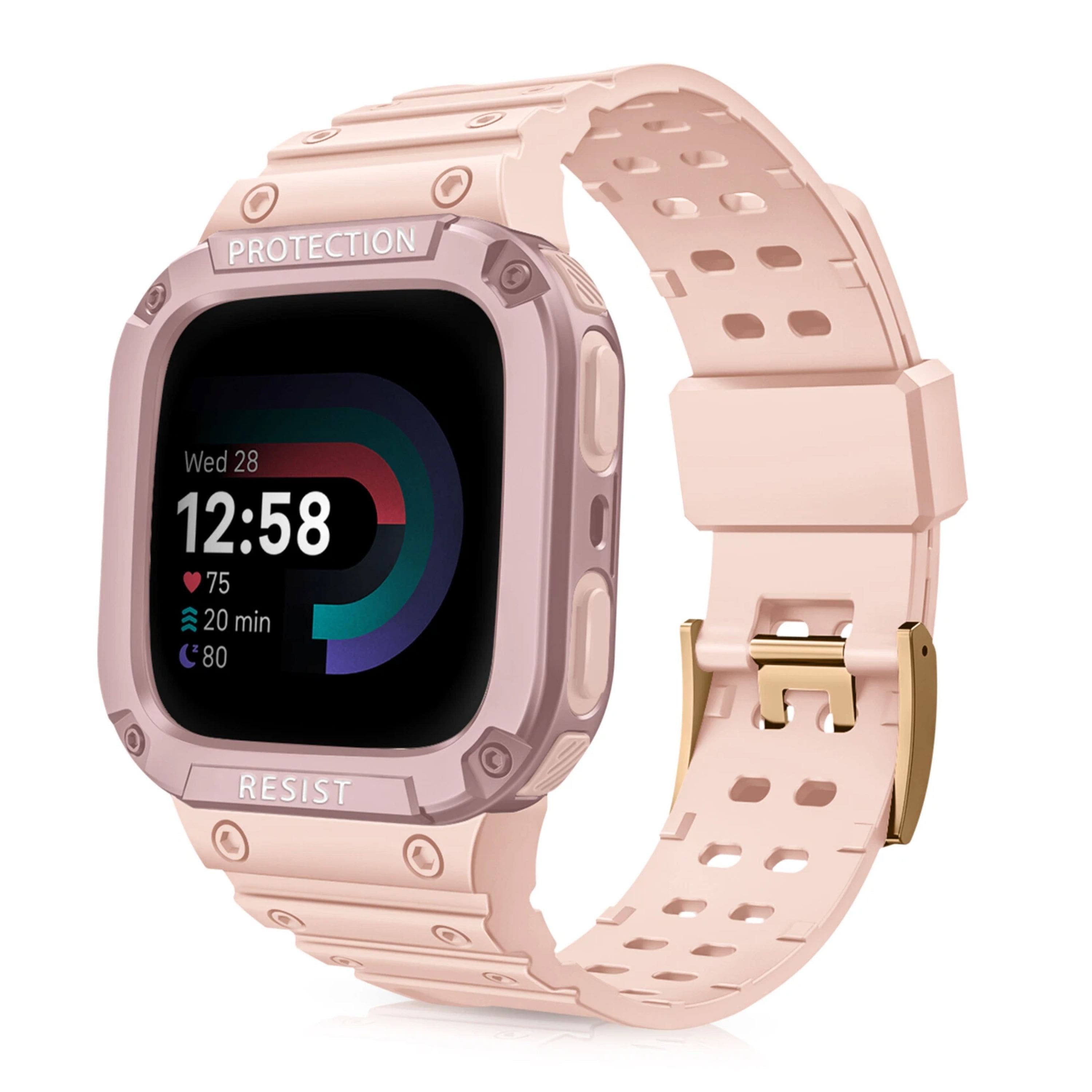 Kitcheniva - Rugged Sport Watch Bands Protective Case For Fitbit Versa 4/3/2/1/Lite - Pink Sand price history on PriceWatchPro