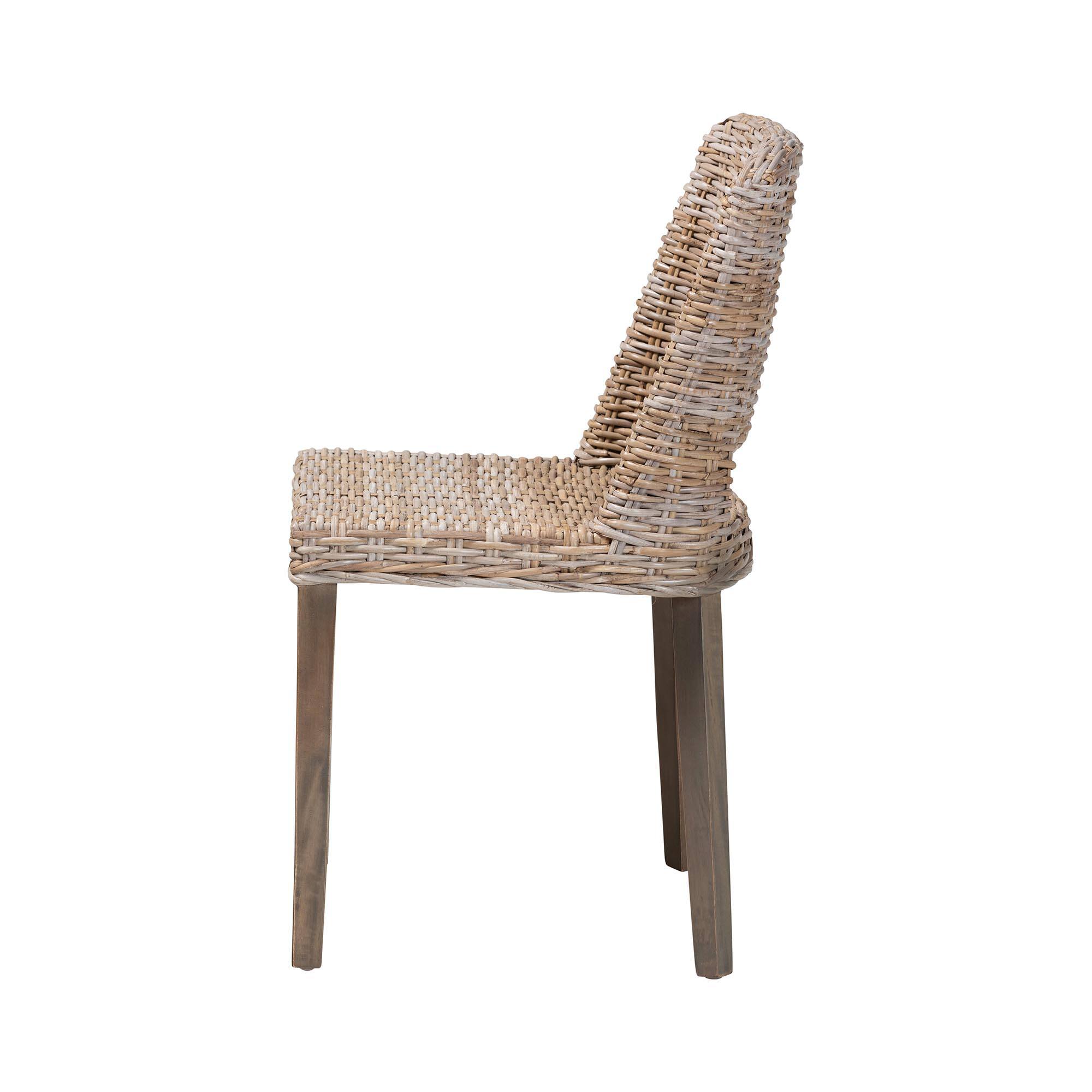 Left. bali & pari - Magy Modern Bohemian Rattan and Finished Wood Dining Chair - White/Natural Brown.