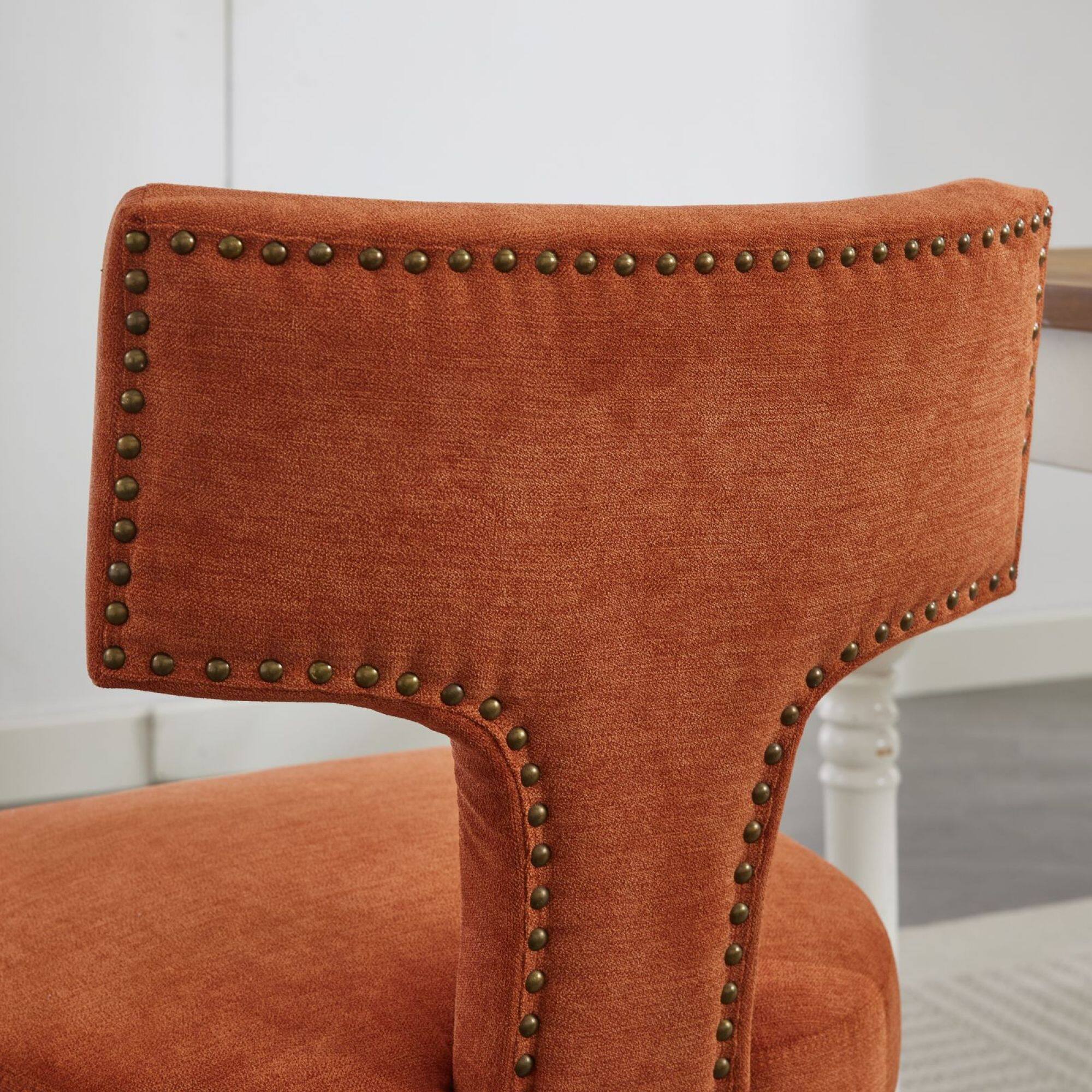 Alt View 6. GOODSILO - Modern Dining Chairs Set of Two with Curved Backrest and Upholstered Fabric Seating - Orange.