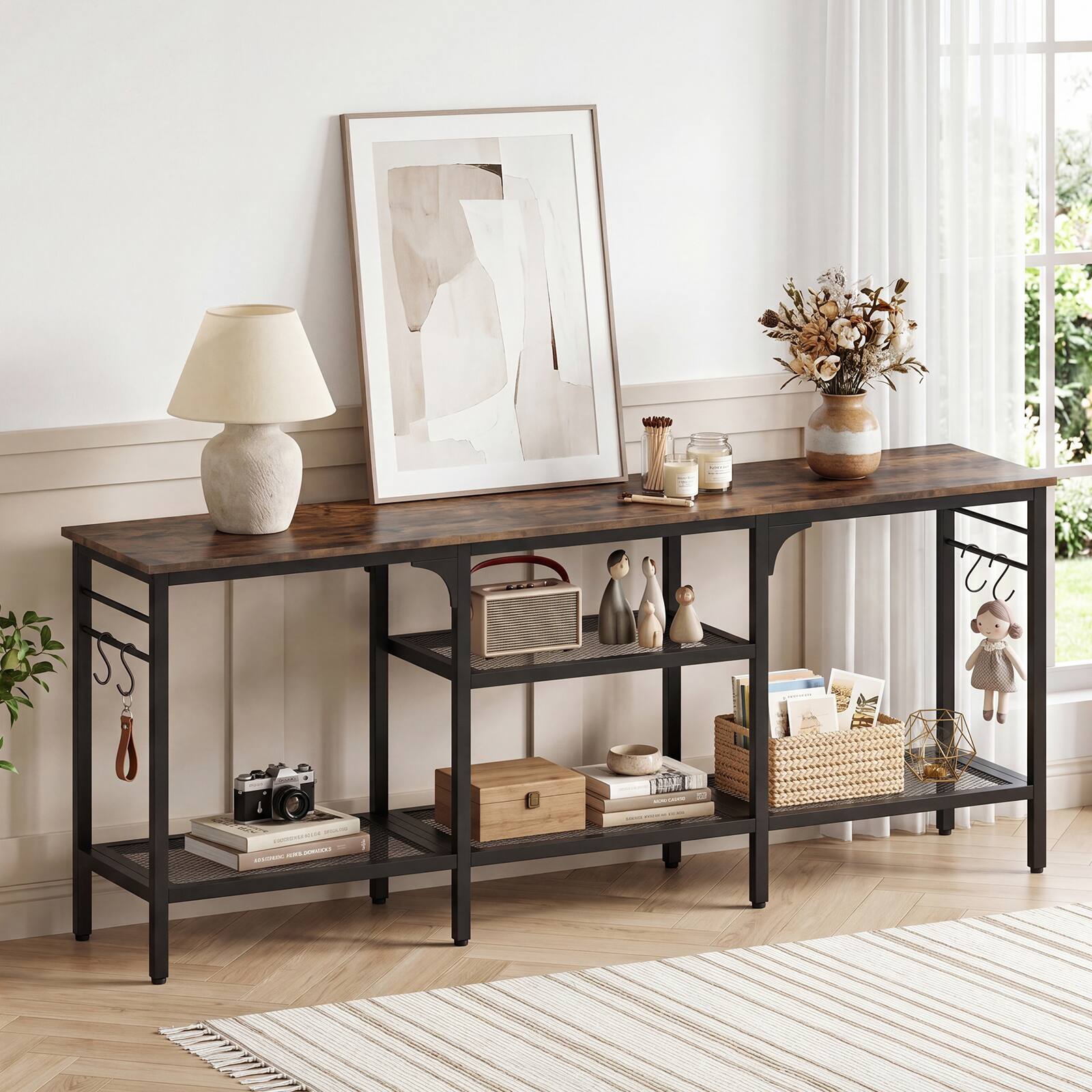 Alt View 1. Costway - Costway TV Stand for TVs up to 65",55" Long Entertainment Center with 4Open Storage Shelves - Rustic Brown & Black.