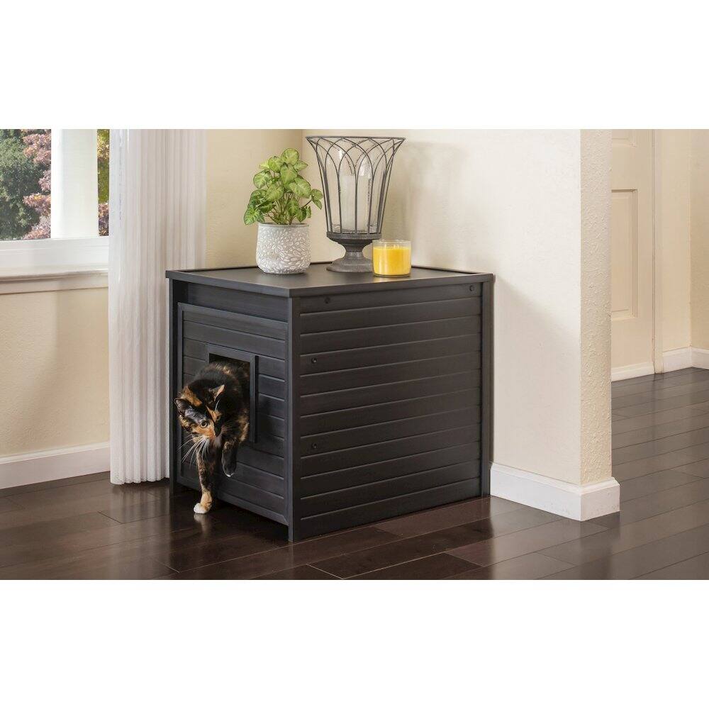Left. New Age Pet - ECOFLEX Freedom Litter Loo End Table with Pull Out Drawer for Easy Clean - Black.