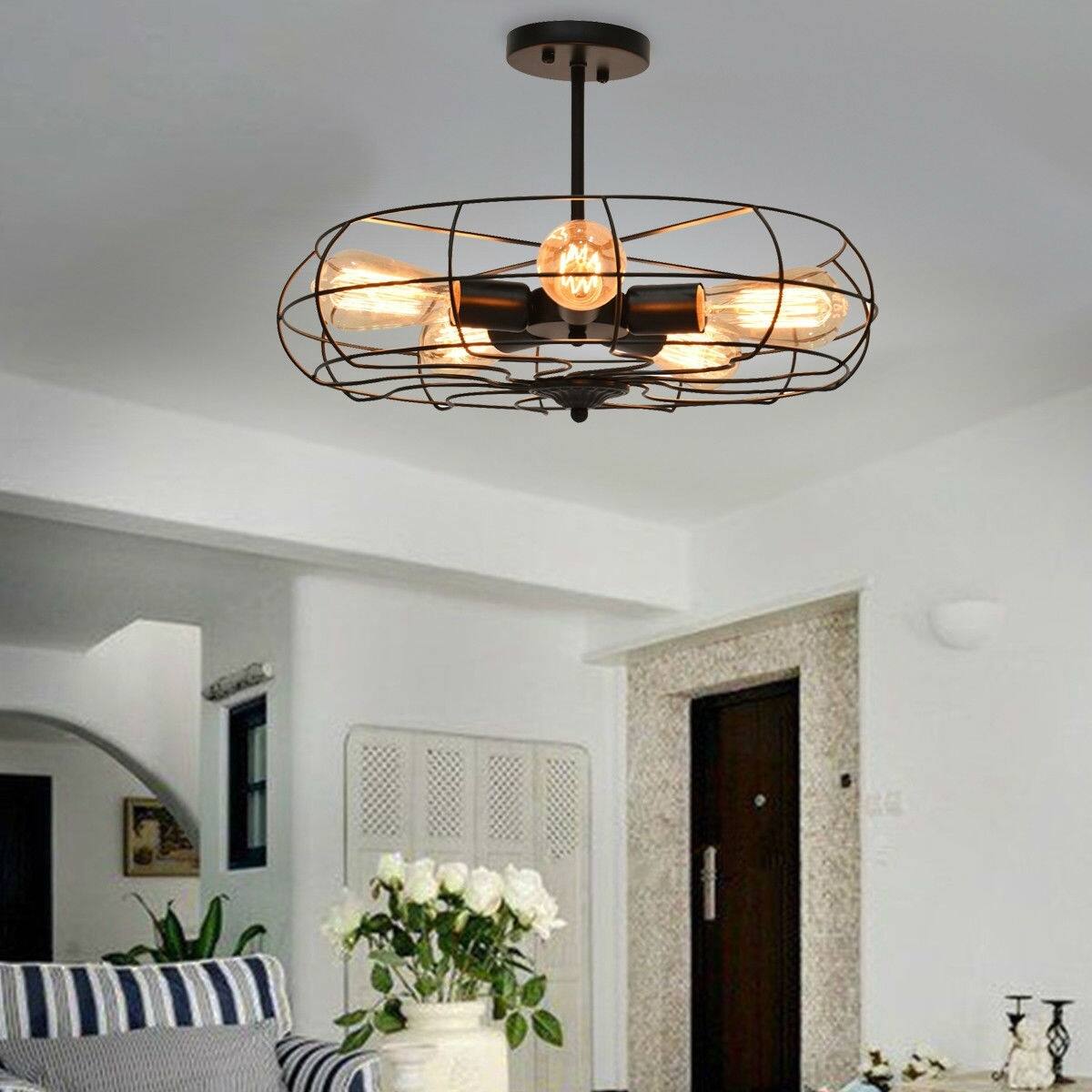 Angle. Hivvago - 5 Light Modern Black Iron Sphere Modern Chandelier - Black.