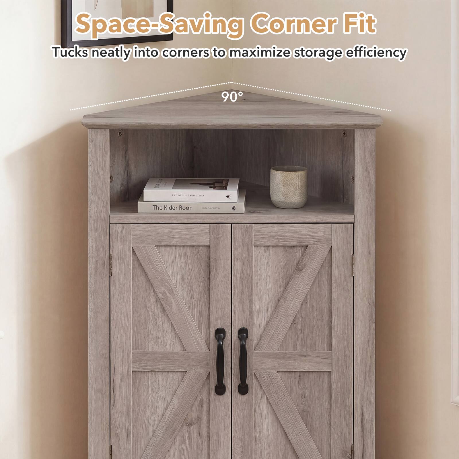 Space-Saving Corner Fit  
Tucks neatly into corners to maximize storage efficiency  
90°