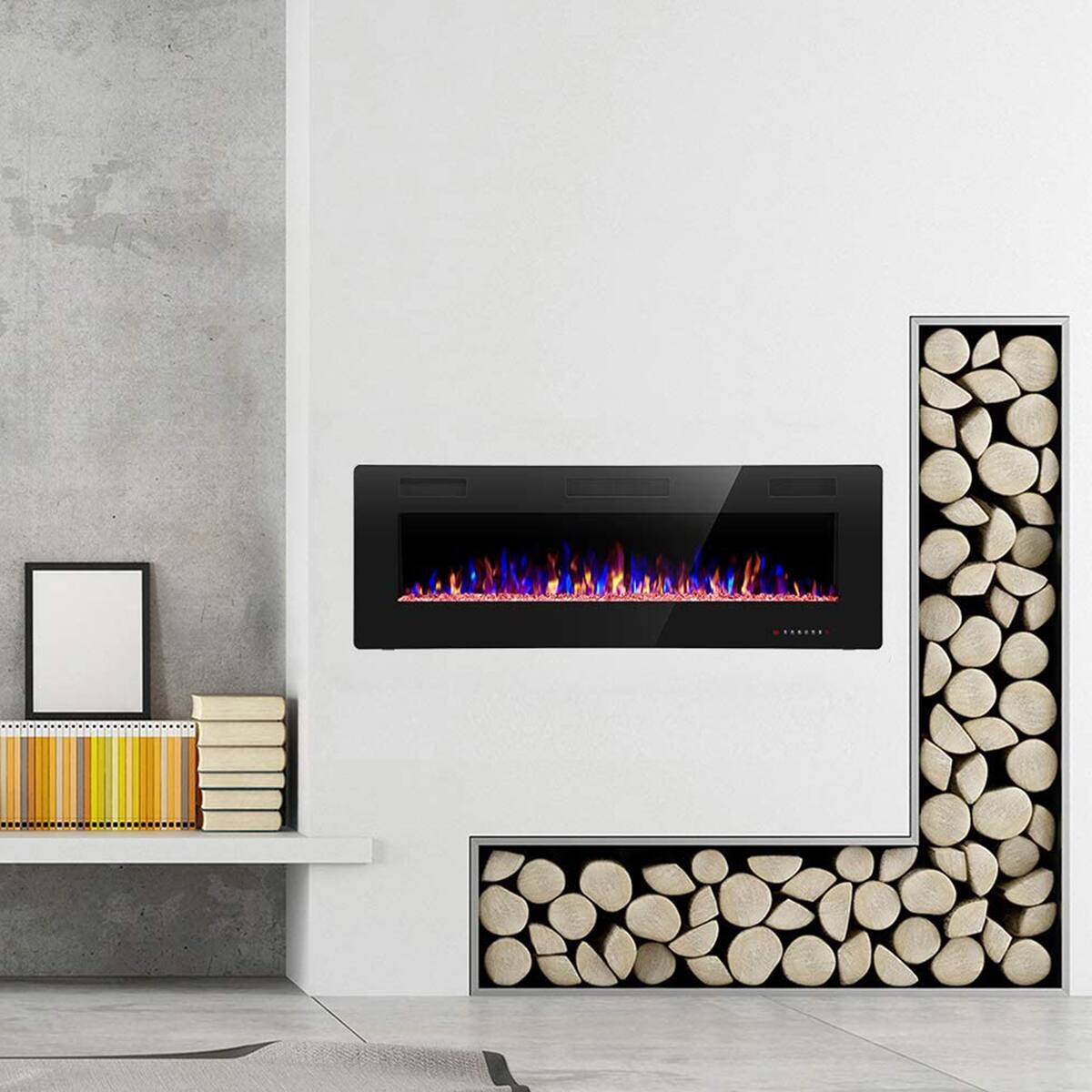 Front. Bestier - 50-in Black Wall mount Electric Fireplace with Remote Control Timer and Touch Screen - Black.