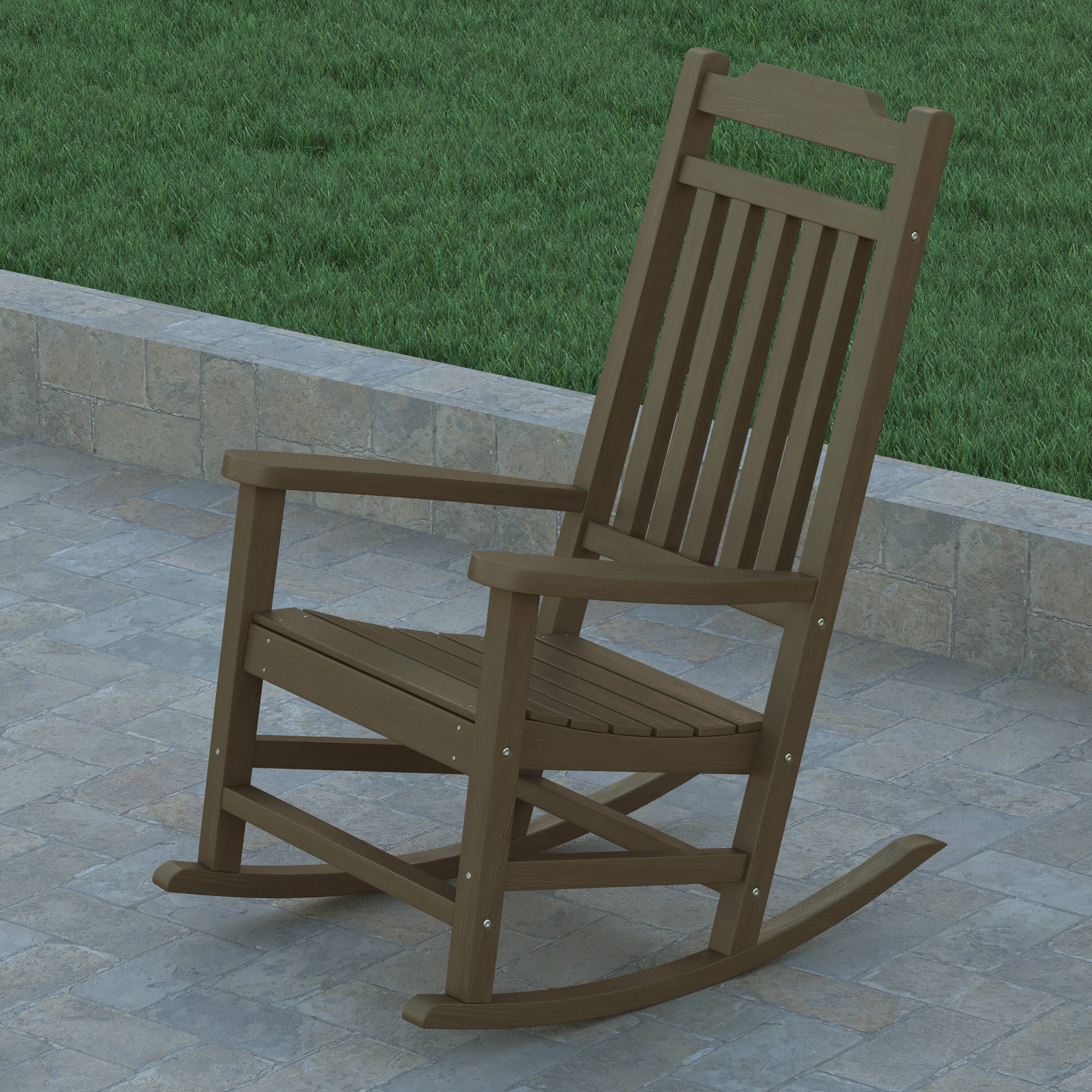 Alt View 3. Emma + Oliver - All-Weather Poly Resin Wood Rocking Chair - Patio and Backyard Furniture - Mahogany.