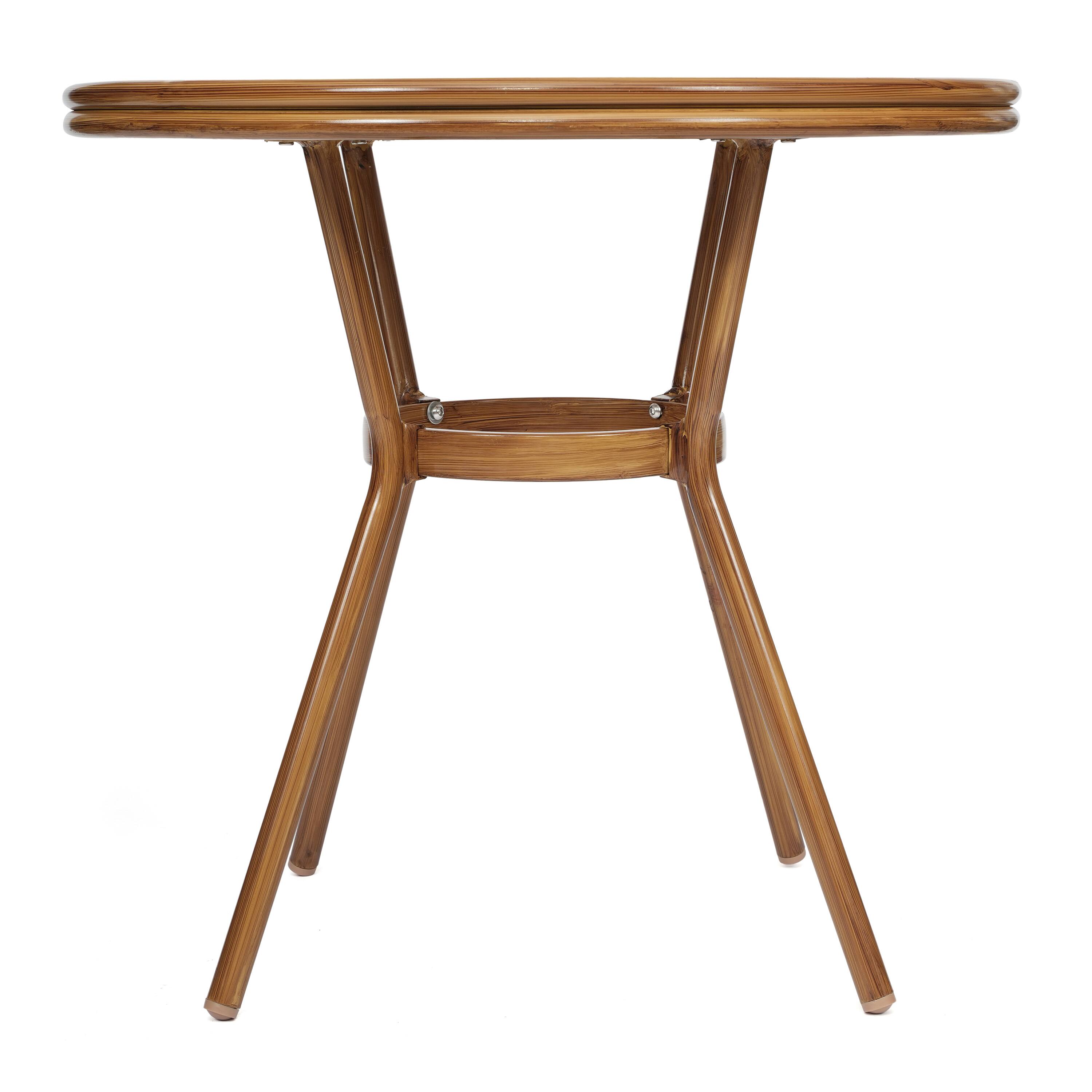 Alt View 6. Emma + Oliver - Colmar Indoor/Outdoor Bistro Style 31.5 in. Table with PE Rattan, Glass Top, and Bamboo Finished Metal Frame - White & Gray Rattan/Natural Frame.