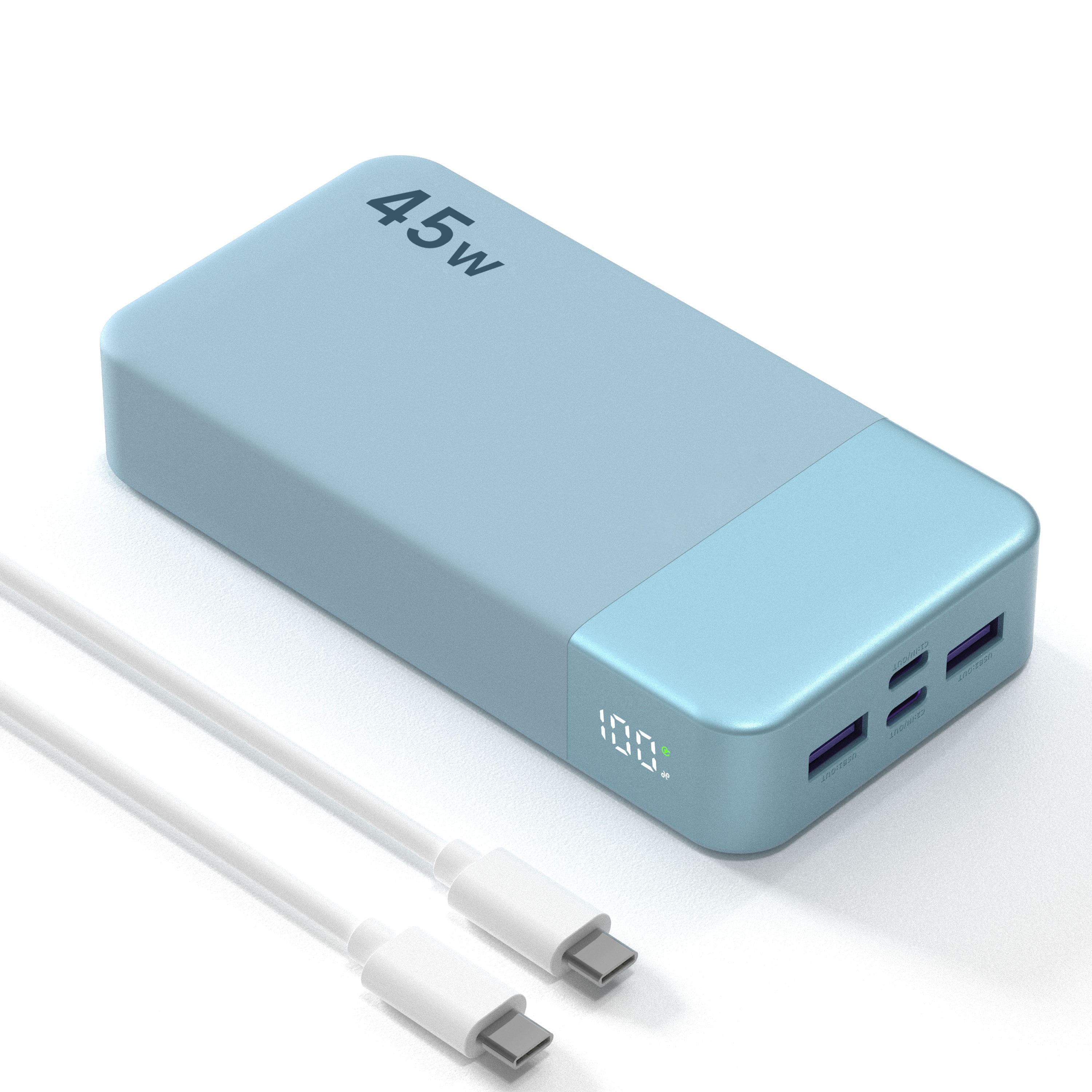 PRIMEPLUS - 45W 20000mAh Fast Charging Power Bank, 4-Port Portable Charger for iPhone MacBook, Digital Display, ATL Safe Cells - Blue