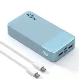 PRIMEPLUS - 45W 20000mAh Fast Charging Power Bank, 4-Port Portable Charger for iPhone MacBook, Digital Display, ATL Safe Cells - Blue