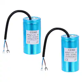 Unique Bargains - 2pcs CD60 Capacitor 450V 450uF Motor Start Capacitor with Wiring Fork Terminal for Air Compressor - Blue