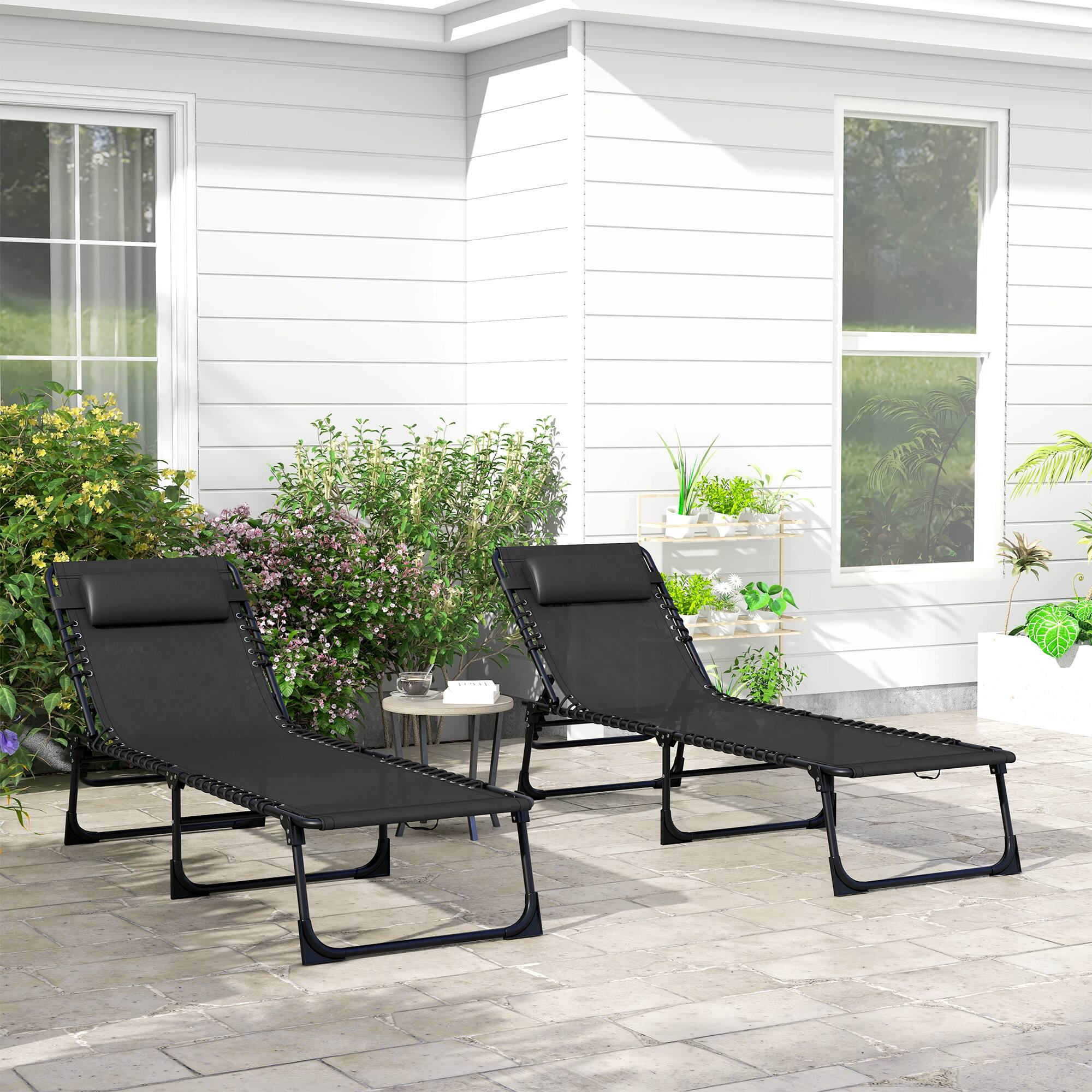 Alt View 1. Outsunny - Folding Chaise Lounge Pool Chairs with 4-Position Reclining Back, Pillow - Black.