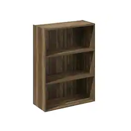 FurniFact - 3-Tier Open Shelf Bookcase Wood for Storage - Columbia Walnut