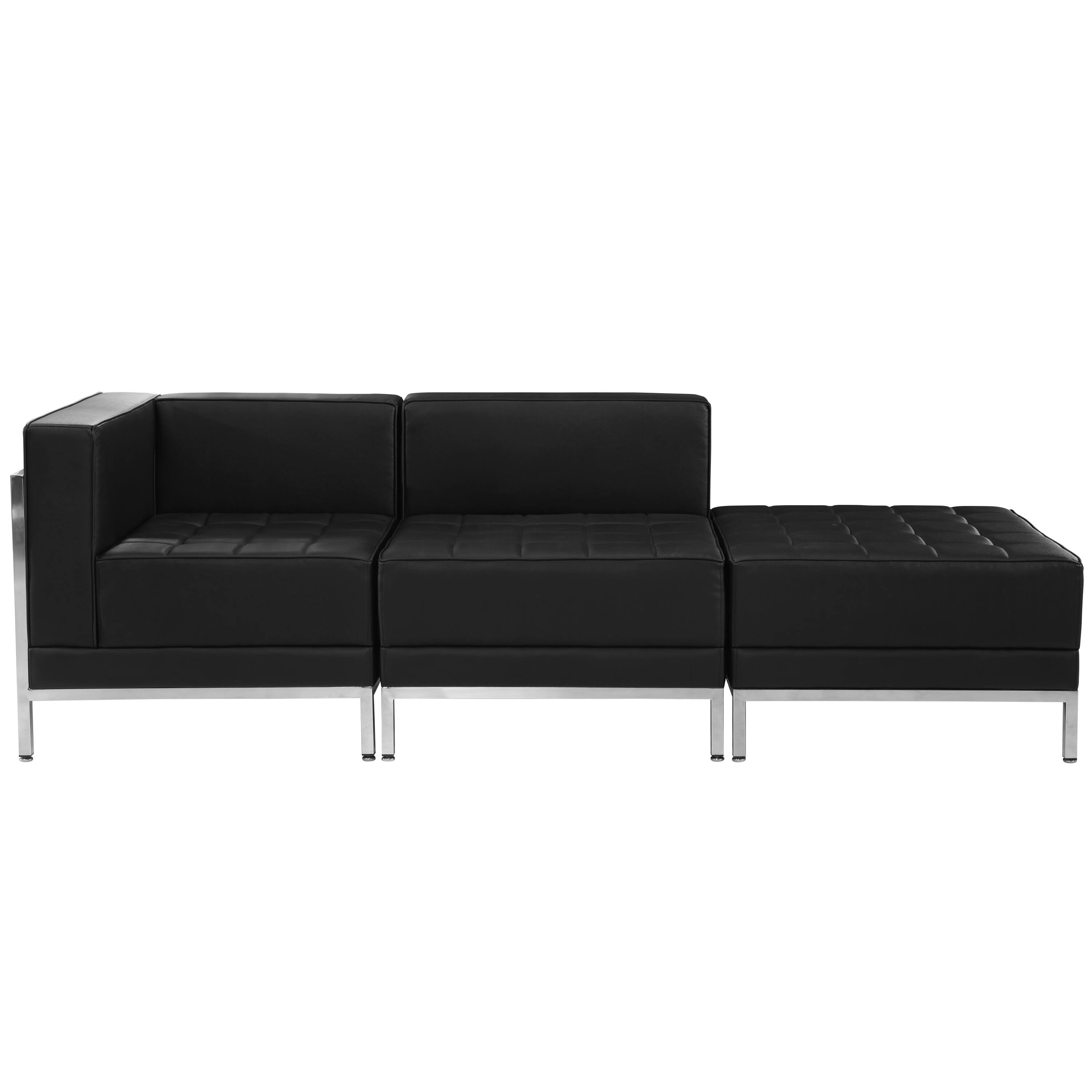 Alt View 2. Emma + Oliver - Home Office Faux Leather 3 Piece Chair & Ottoman Set with Ganging Clips - Black.