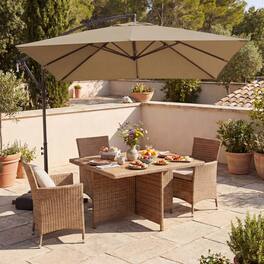 Mondawe - 8x8 FT Offset Cantilever Square Patio Umbrella 360 Rotation with Base - Rustic Brown