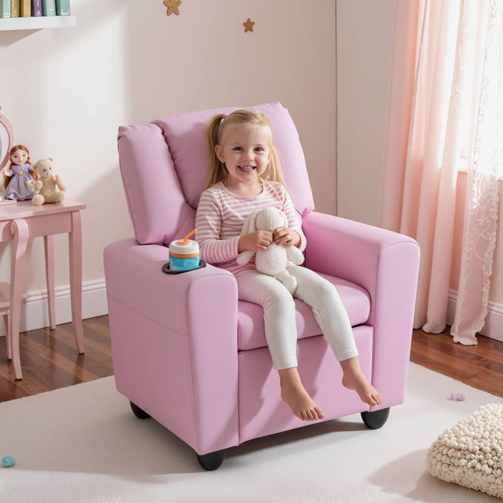 Alt View 3. Costway - Costway Kids Recliner with Cup Holder Adjustable Backrest & Footrest for Boys & Girls - Pink.