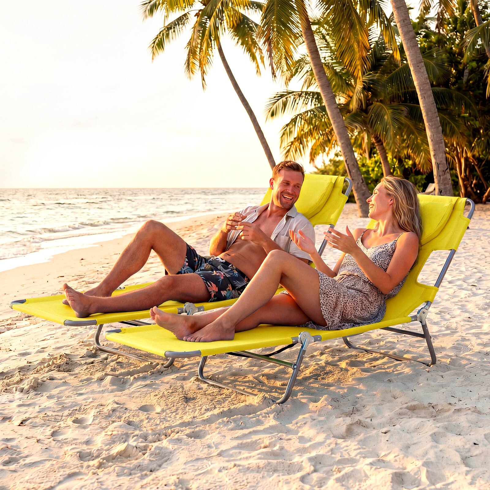 Alt View 1. Gymax - Gymax 2PCS Tanning ChairFolding Beach Lounge Chair w/5-Position Adjustable Backrest Yellow - Yellow.