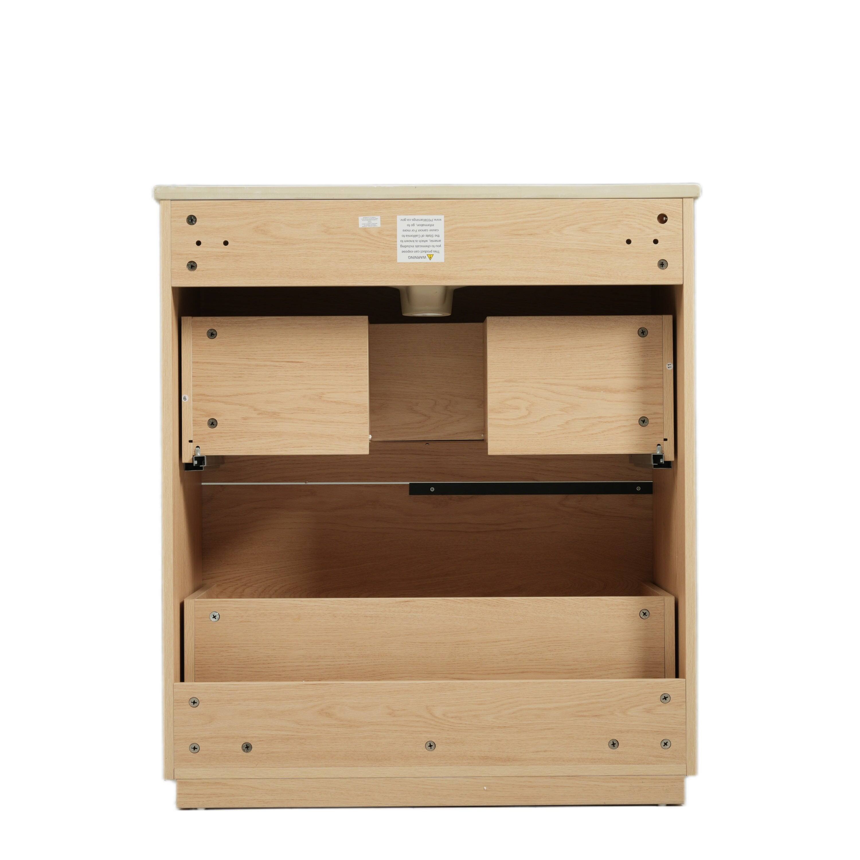 Angle. Boyel Living - 30 Inch Bathroom Vanity with Ceramic Sink Full Extension Drawers Soft Close Fluted Design Natural - Natural.