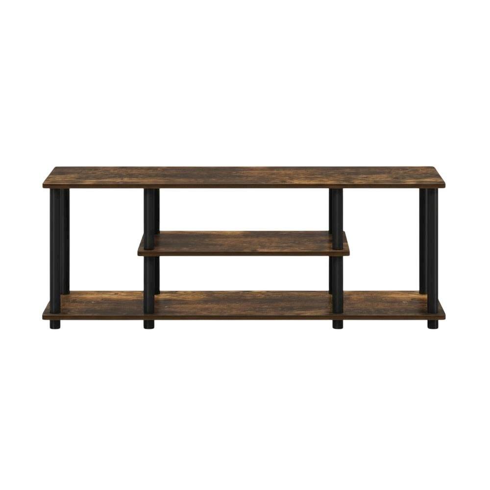Alt View 3. FurniFact - Amber Pine/Black TV Stand with 3-Tier Storage and Wooden Construction - Brown Black.